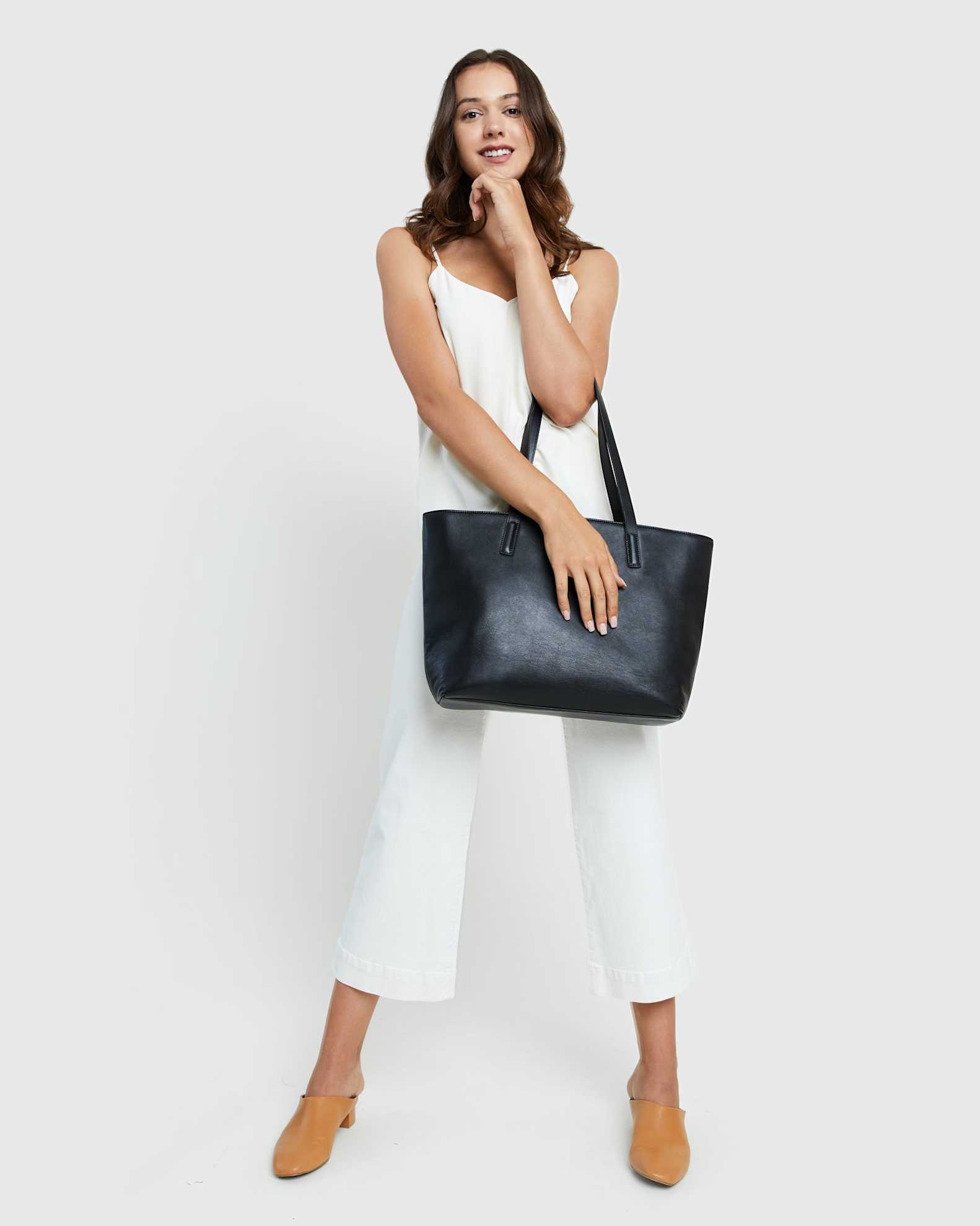 Classic structured leather tote sale