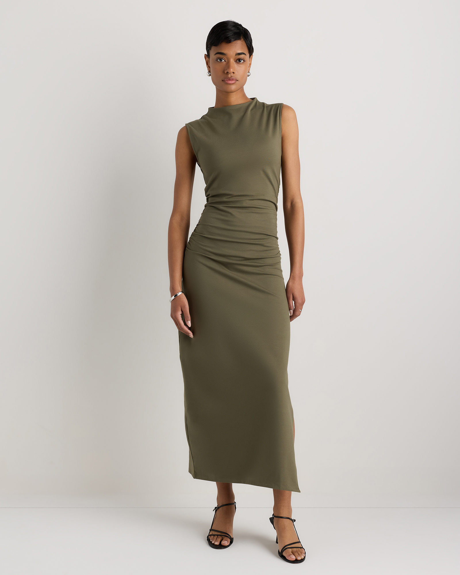 jersey green dress Shada - Long sleeve modern frame Cathy Notch Neck Jersey Dress