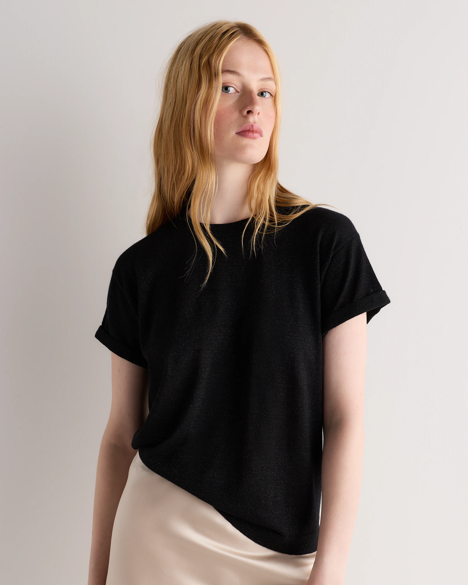 Cashmere Silk Sparkle Relaxed Sweater Tee