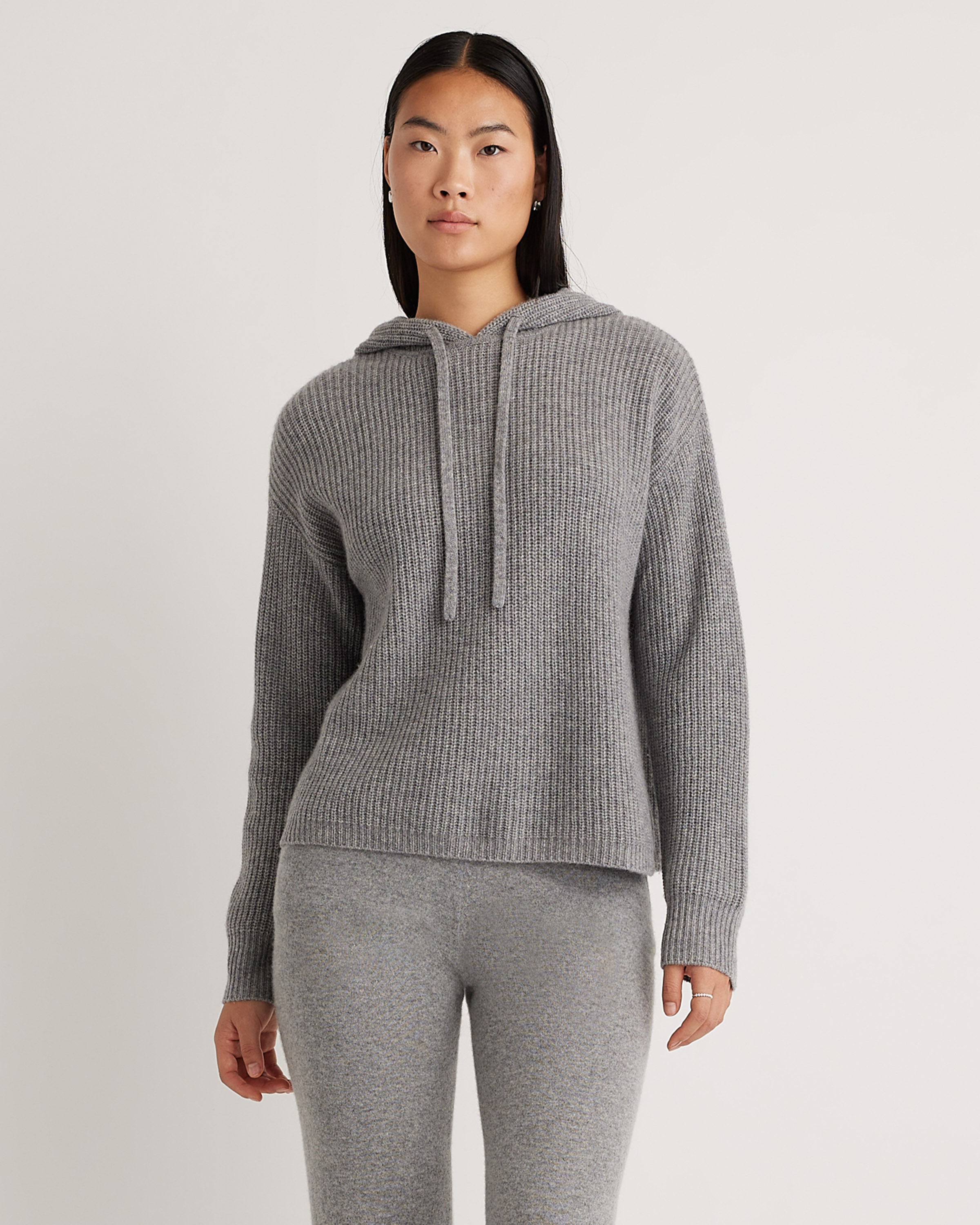Quince Women's Mongolian Cashmere Fisherman Crewneck Sweater In Heather Grey