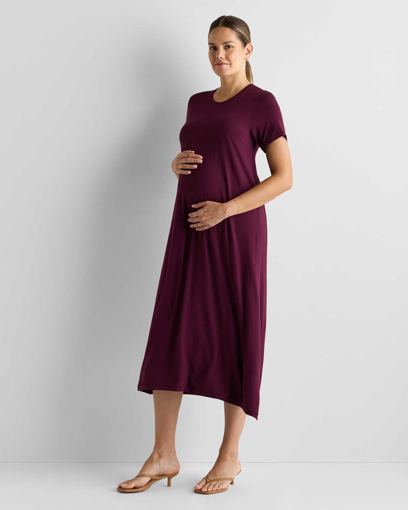 Bamboo Jersey Maternity & Nursing T-Shirt Dress in Wine Tasting Red Bamboo Jersey Maternity & Nursing T-Shirt Dress in Wine Tasting Red