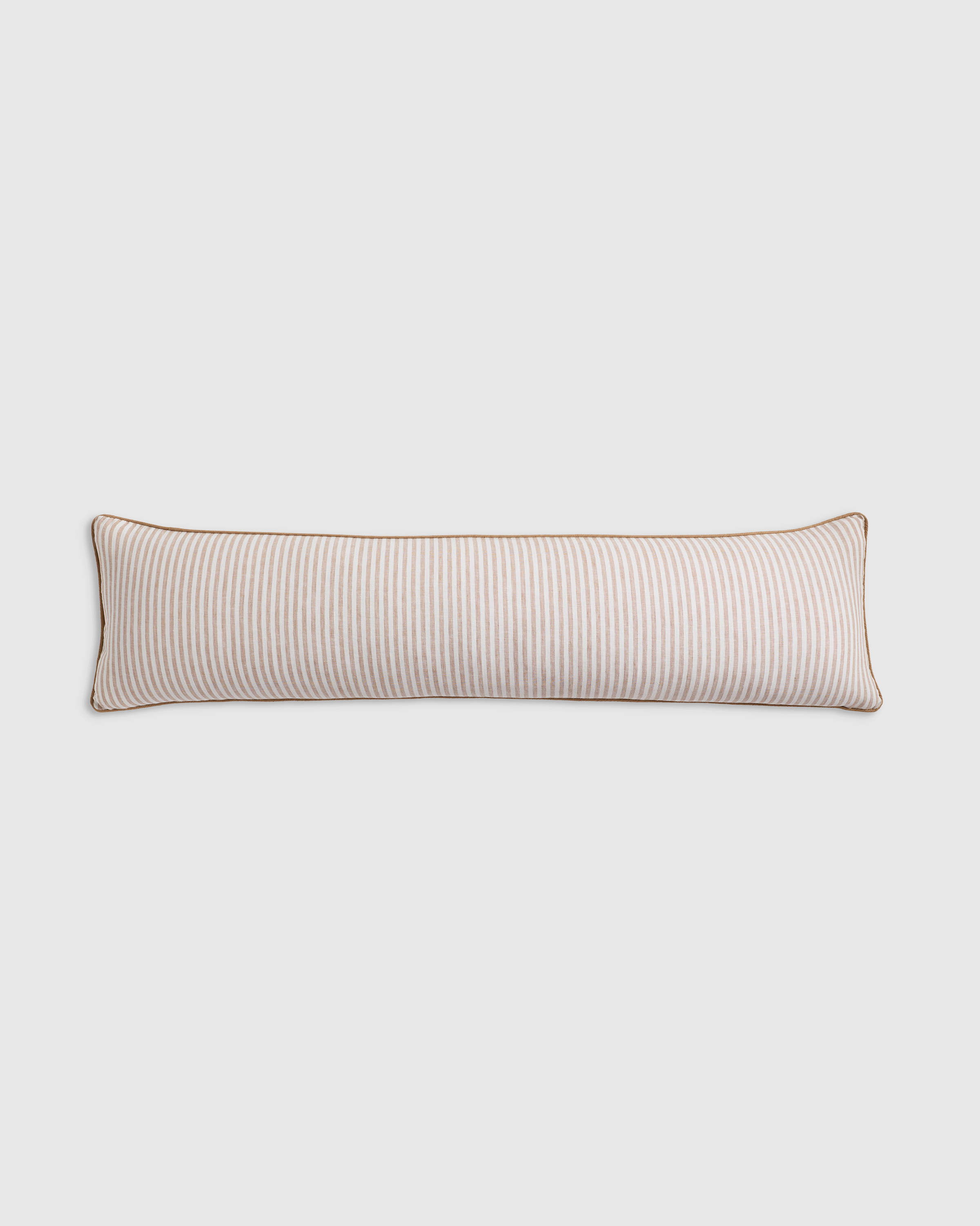 Latte/White Stripe Piped Linen Stripe Oversized Lumbar Pillow Cover