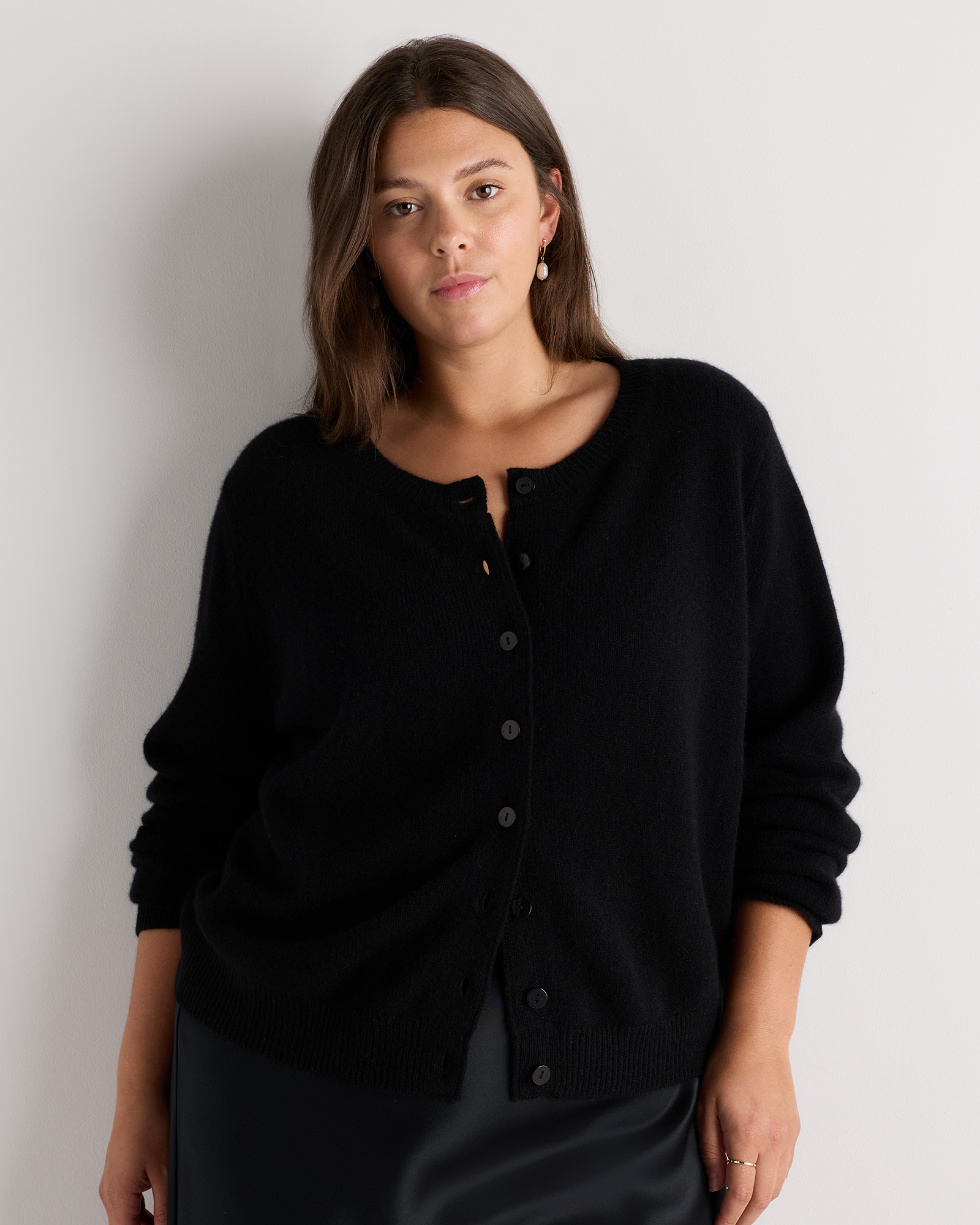 Black Mongolian Cashmere Cropped Crew Cardigan