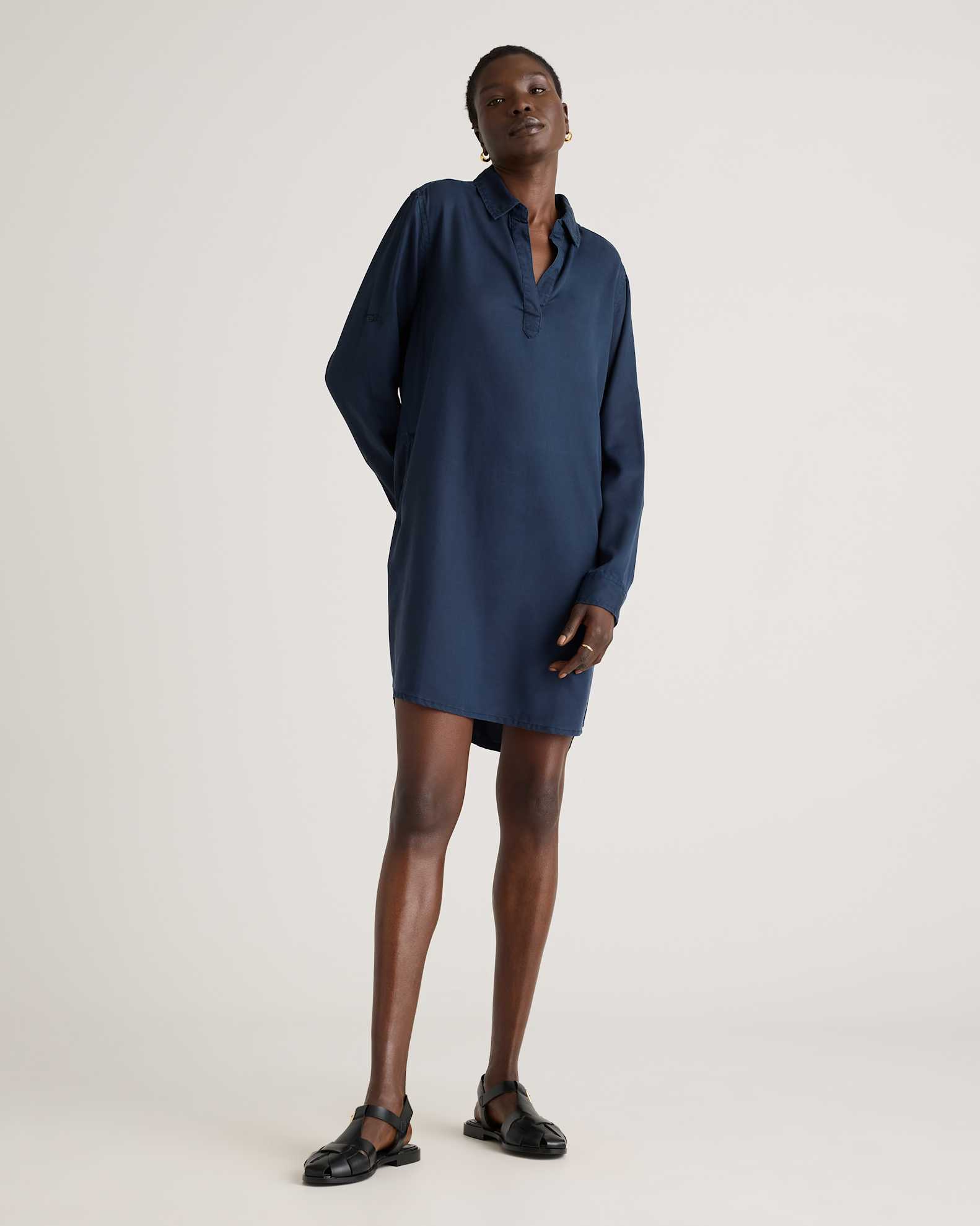 Vintage Wash Tencel Roll Sleeve Tunic Dress Vintage Wash Tencel Roll Sleeve Tunic Dress