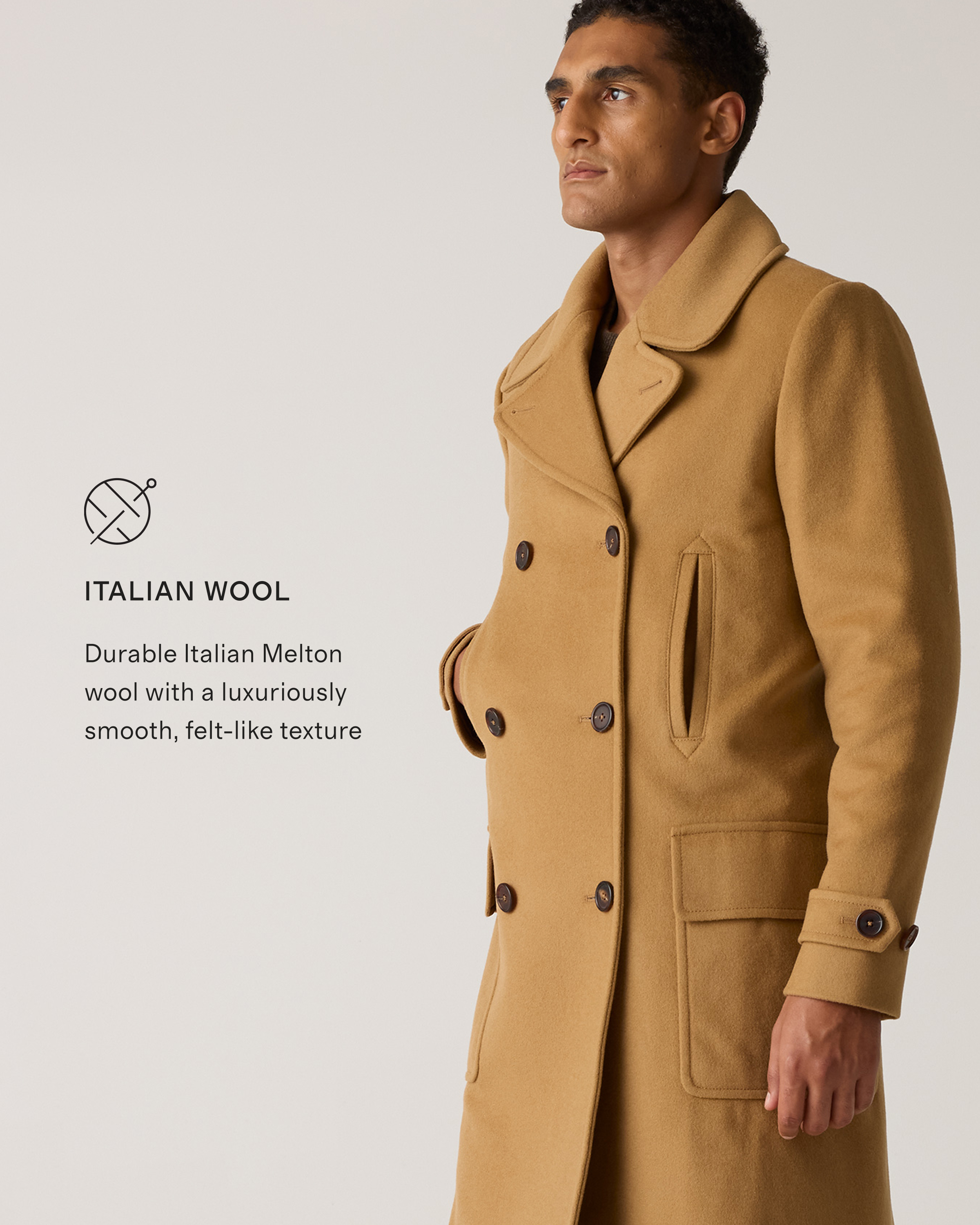 Italian Wool Double-Breasted Coat in Caramel