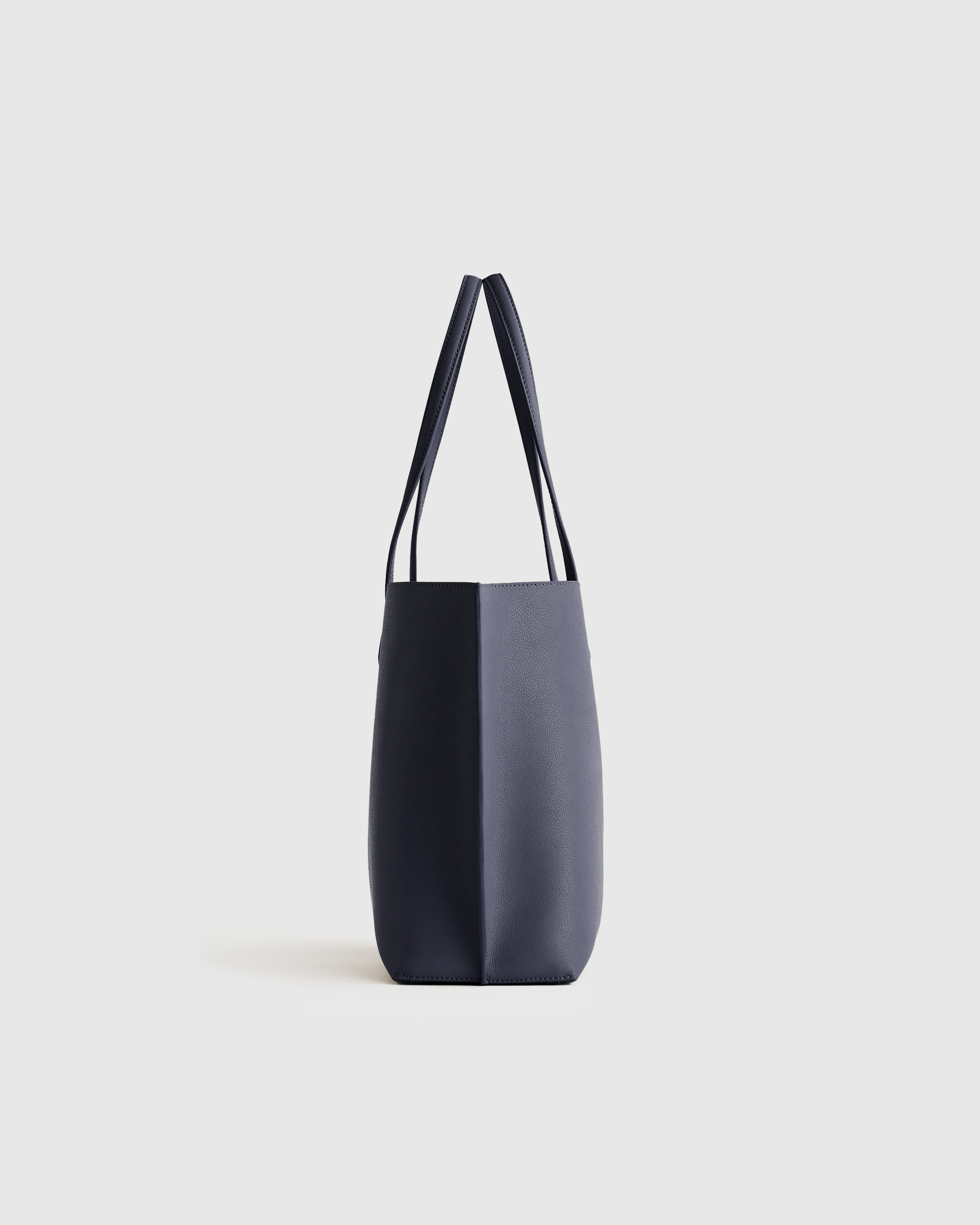 Italian Leather Triple Compartment Shopper Tote in Navy