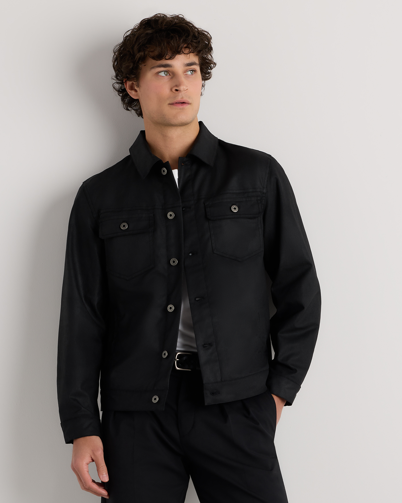 Black Organic Waxed Canvas Trucker Jacket
