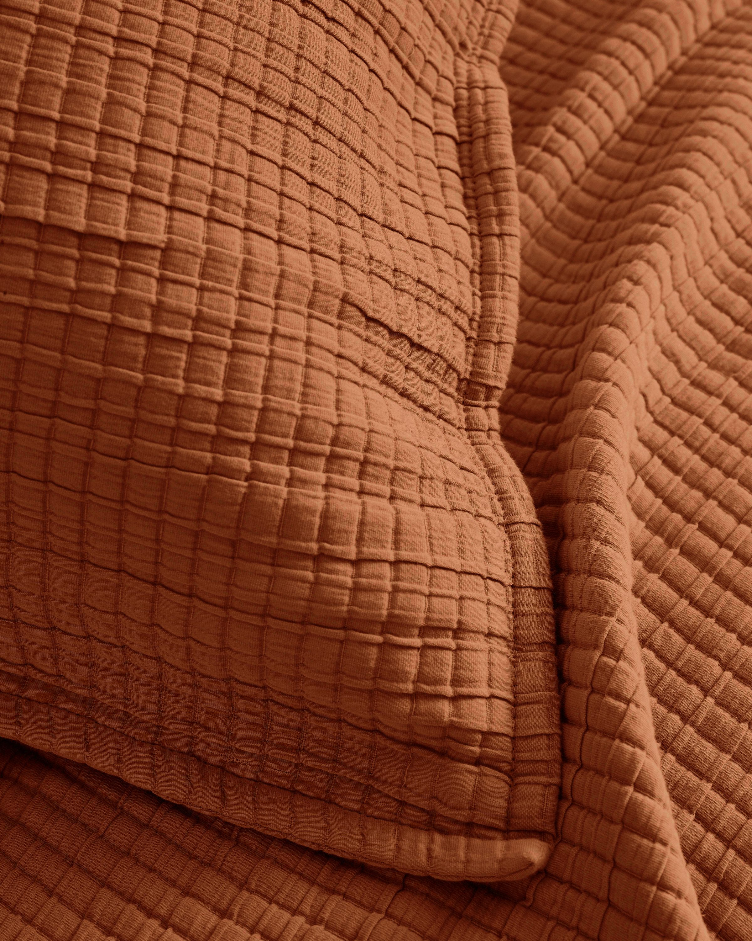 Organic Ribbed Cotton Coverlet Set - Terracotta