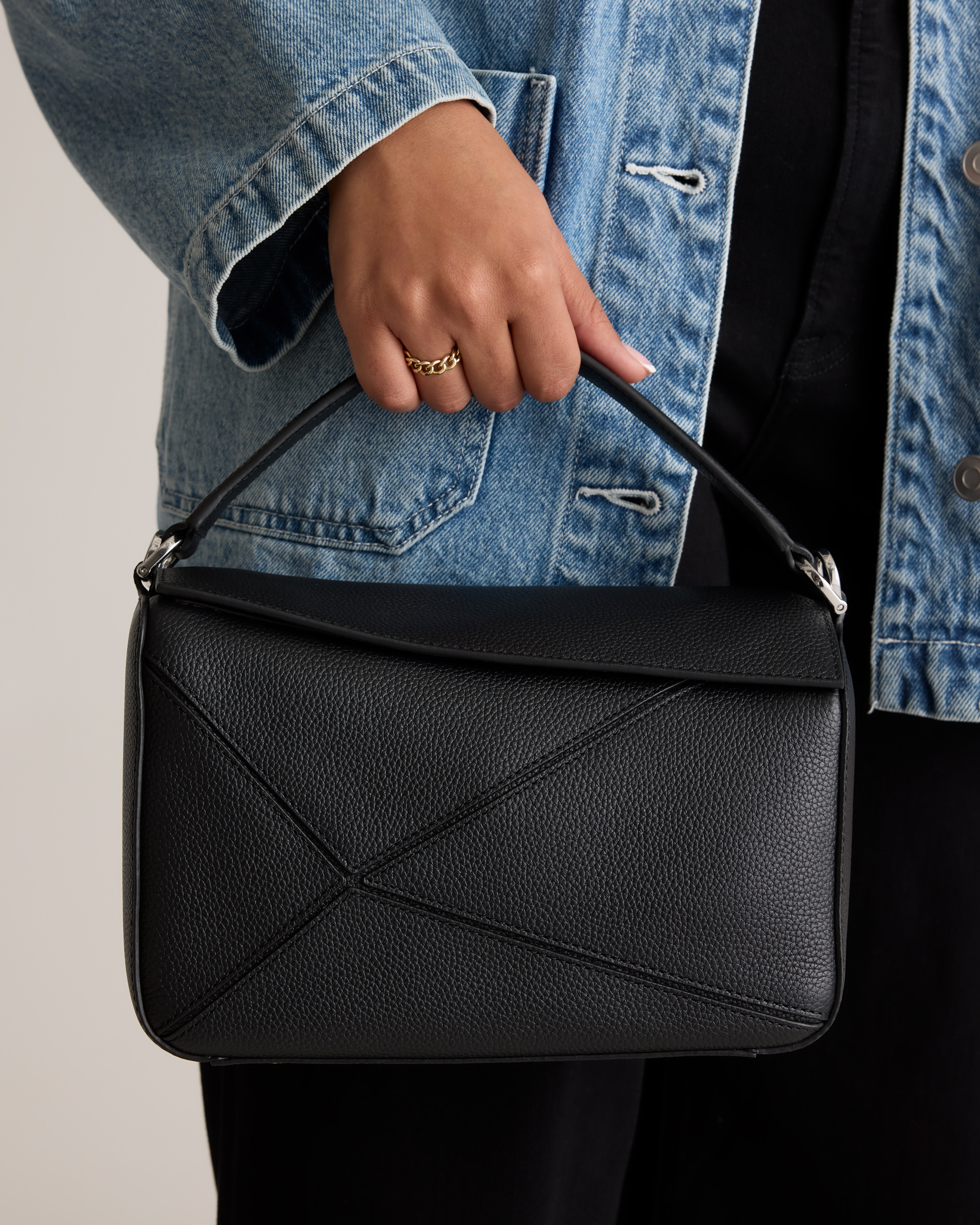 Italian Leather Patchwork Crossbody in Black