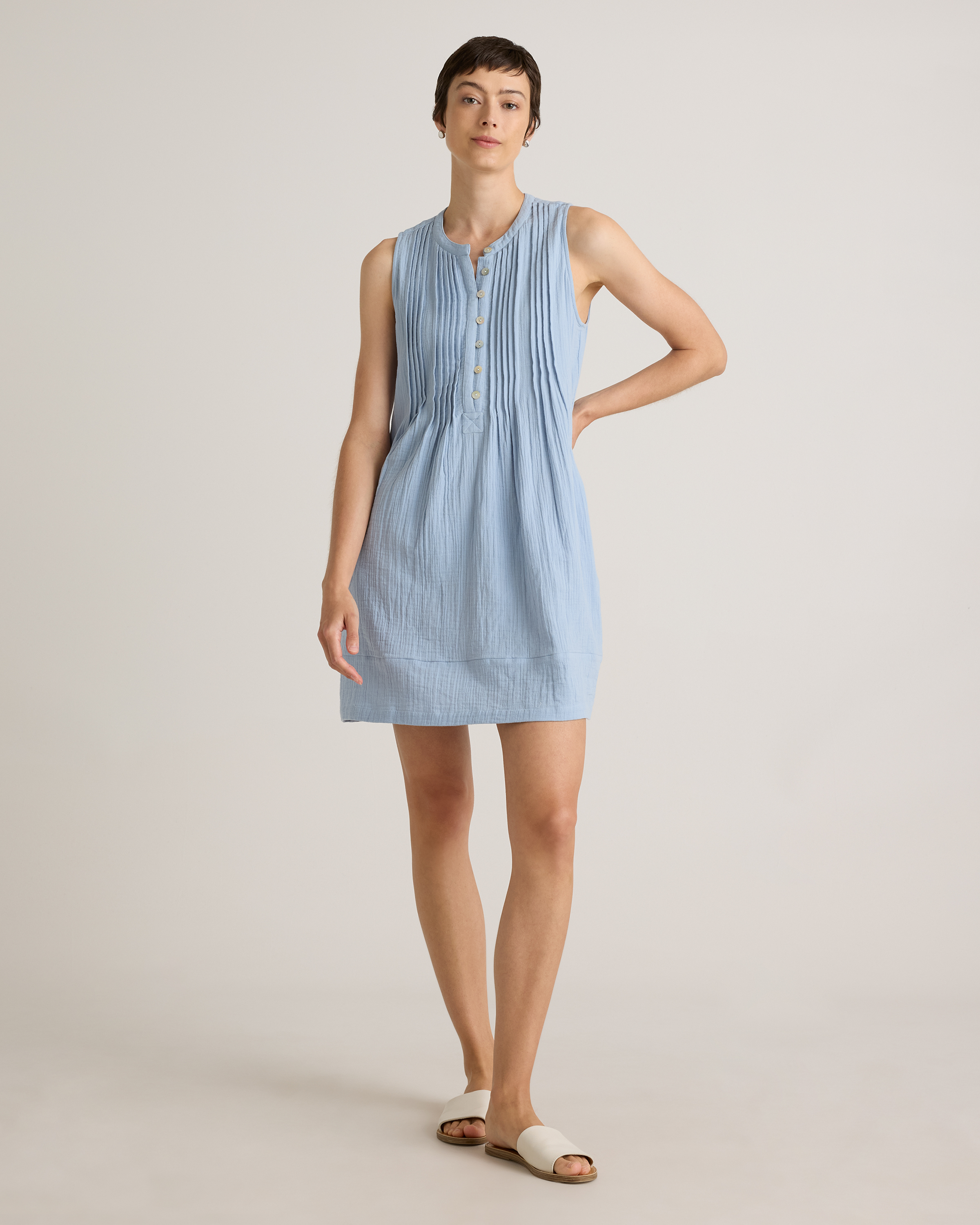 100% Organic Cotton Gauze Sleeveless Swing Dress in Ocean Breeze