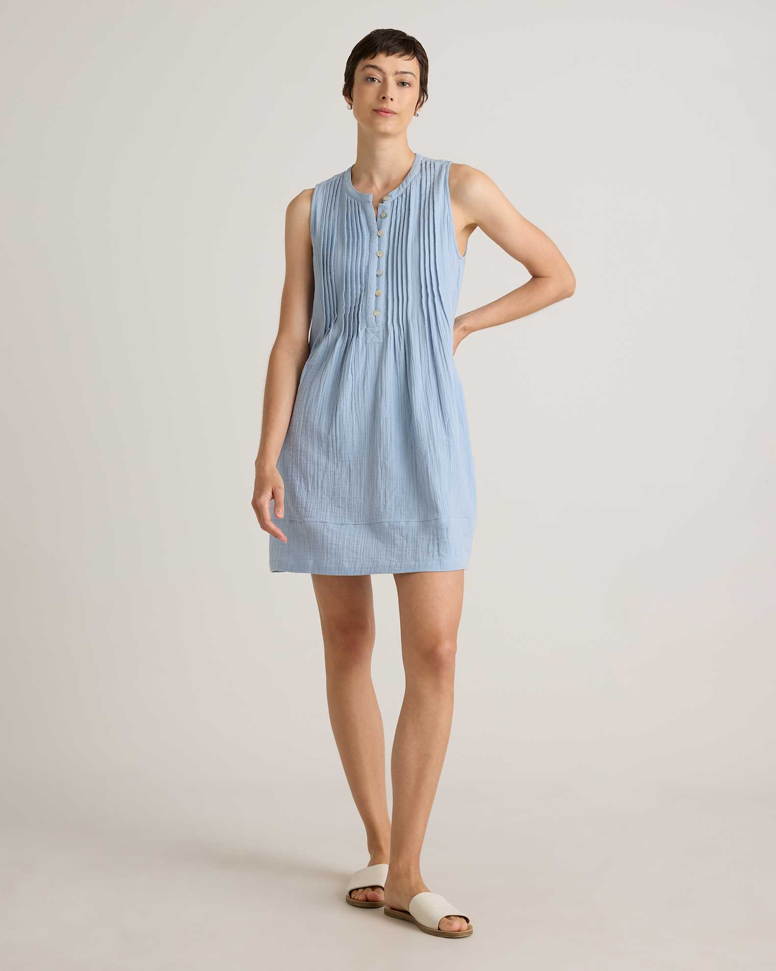 100% Organic Cotton Gauze Sleeveless Swing Dress in Ocean Breeze 100% Organic Cotton Gauze Sleeveless Swing Dress in Ocean Breeze