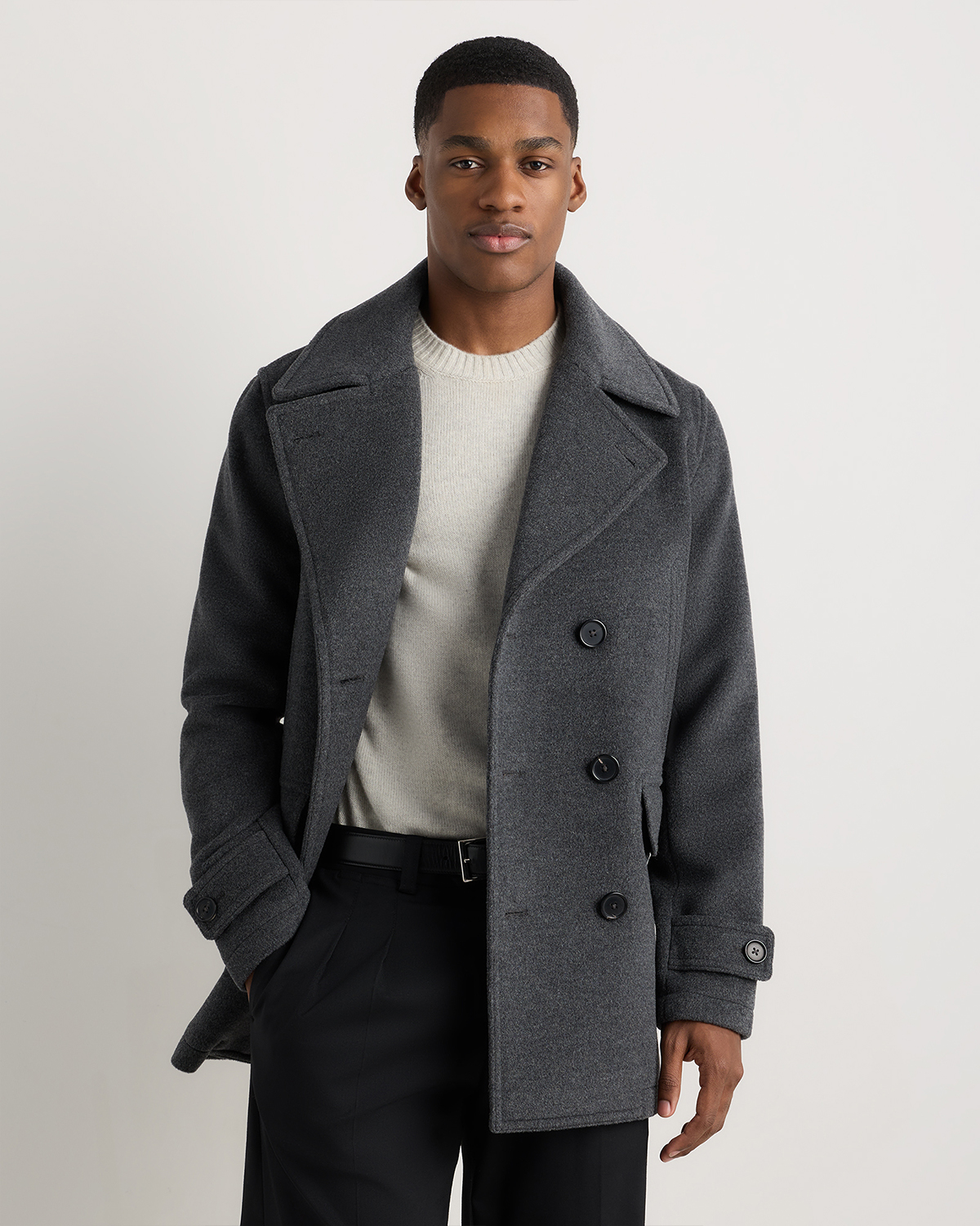 Heather Charcoal Wool Cashmere Peacoat