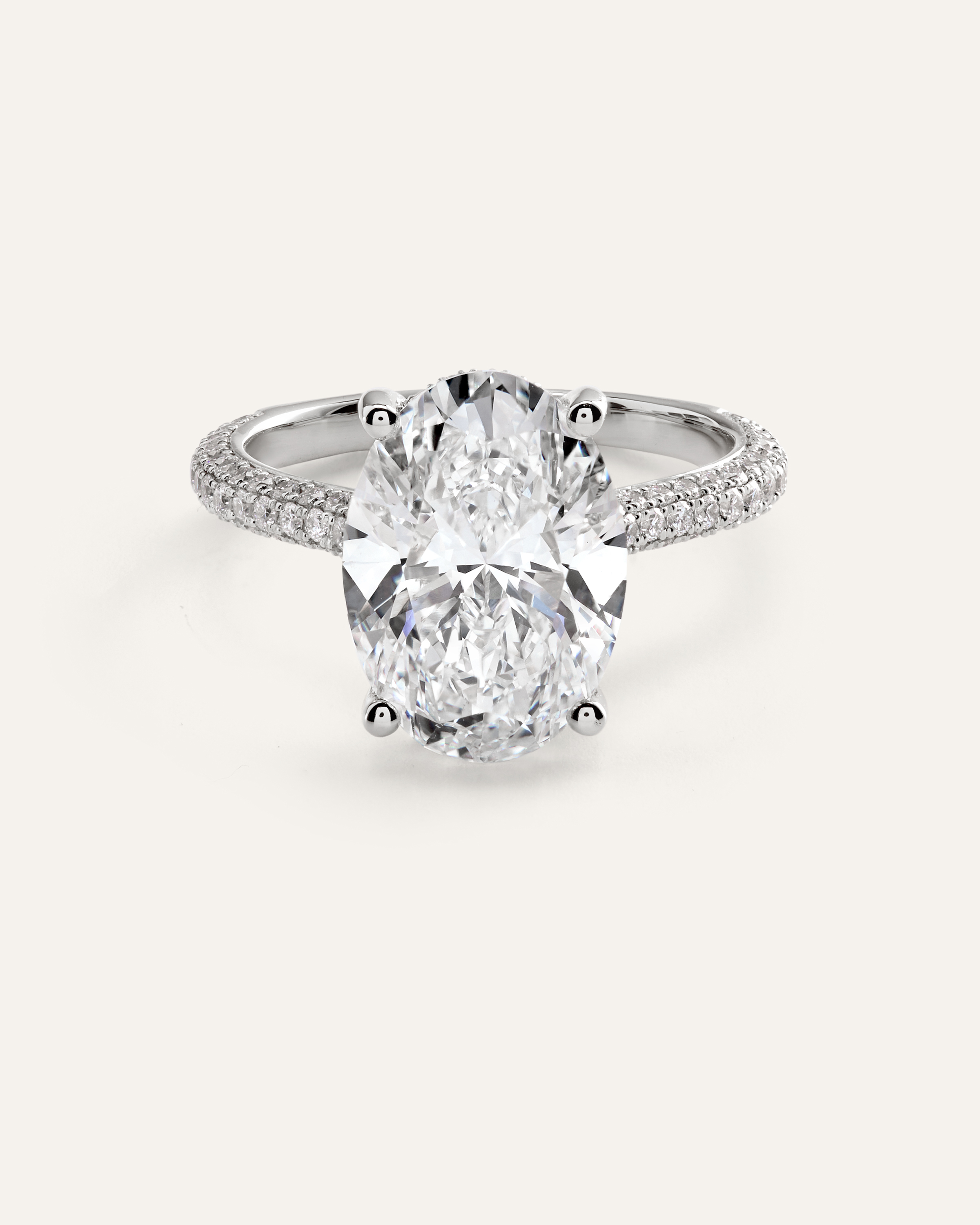 White Gold Lab Grown Diamond Oval Pave Cathedral Engagement Ring - 5ct