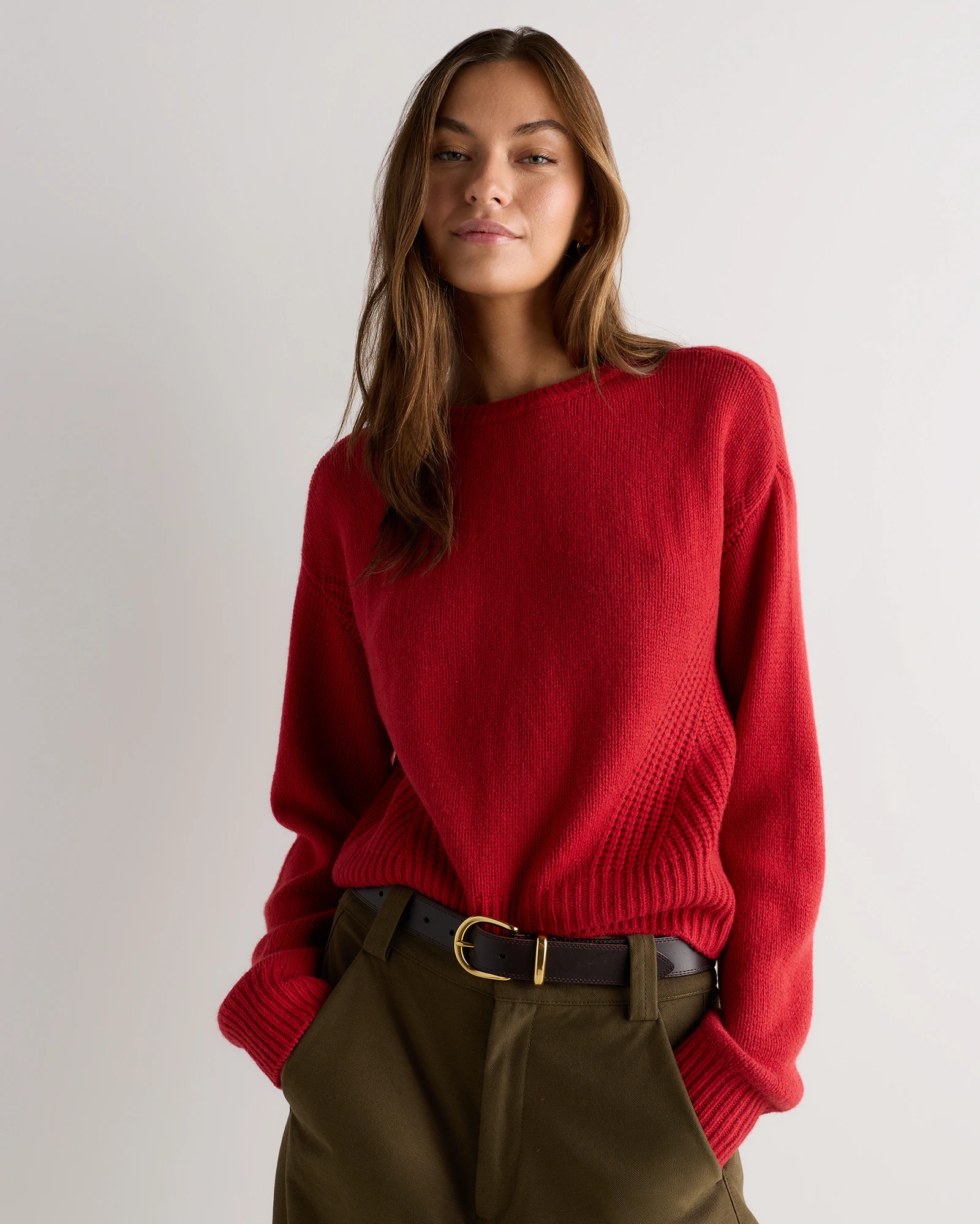 100% Yak Wool Pointelle Detail Relaxed Crew