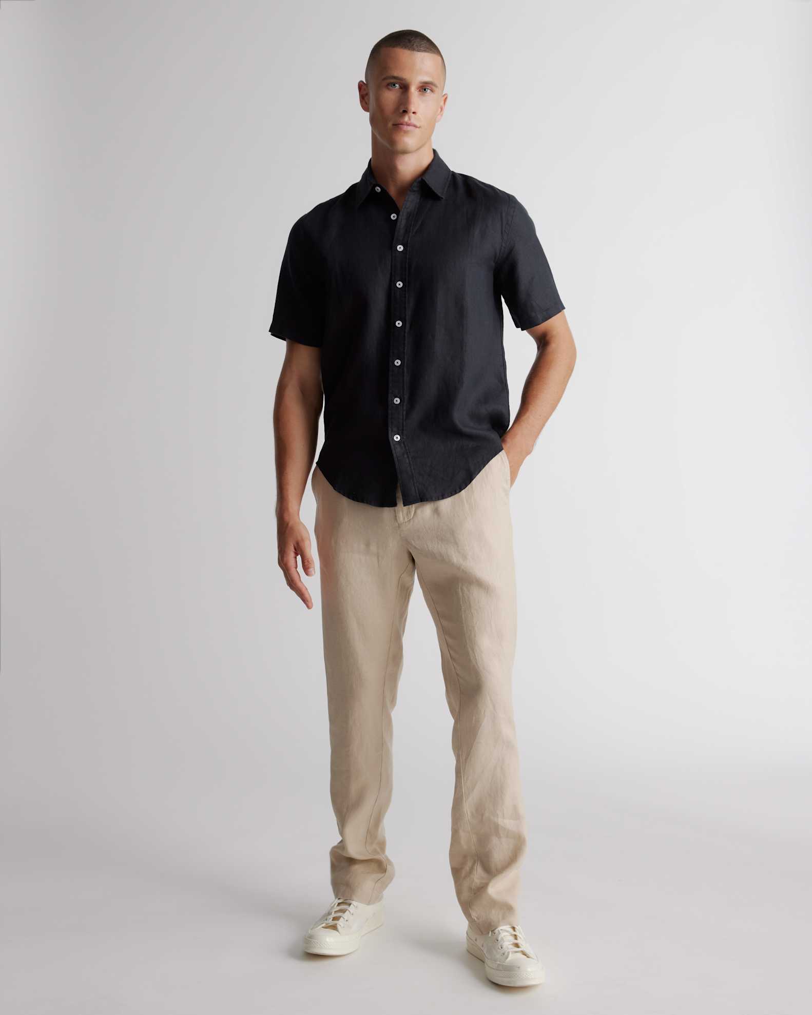 Men's 100% European Linen Relaxed Short Sleeve Shirt in Black, Size XS by Quince Men's 100% European Linen Relaxed Short Sleeve Shirt in Black, Size XS by Quince