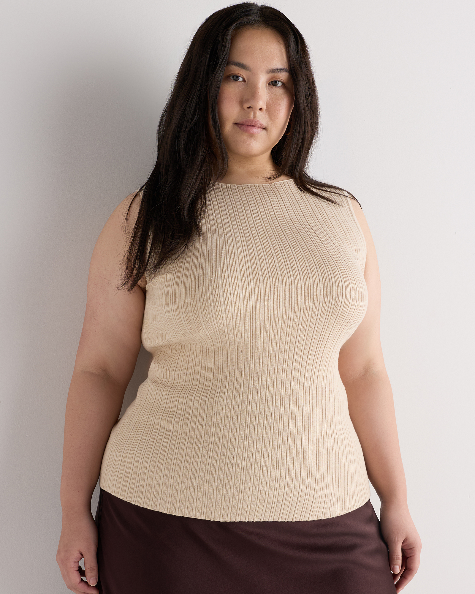Heather Oatmeal Cotton Cashmere Ribbed Tank