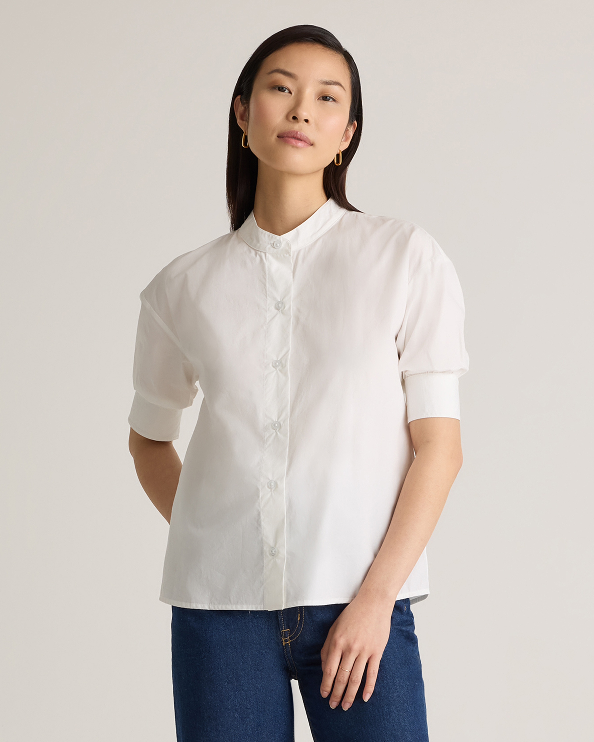 White 100% Organic Cotton Poplin Puff Sleeve Shirt