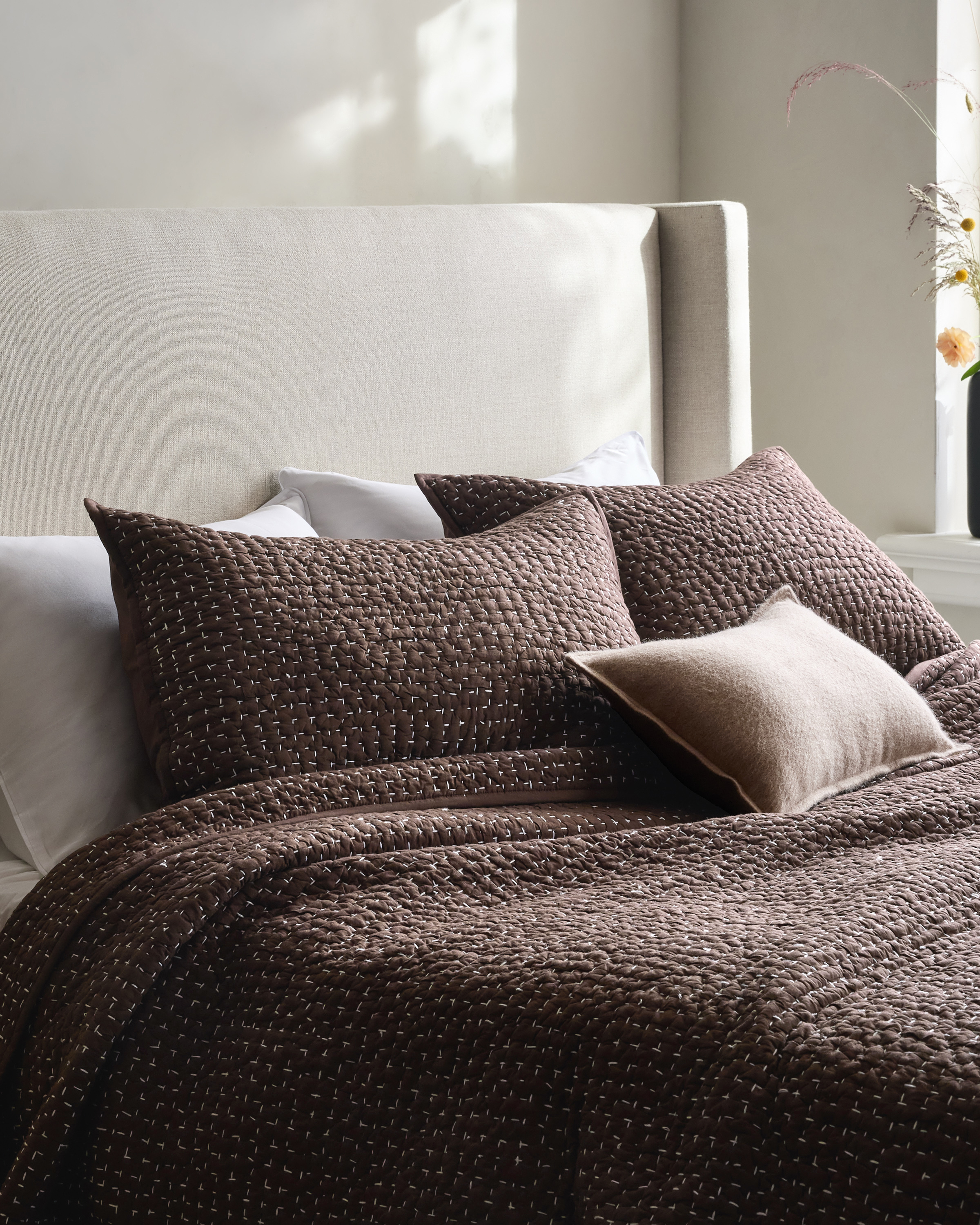 Espresso Organic Cotton Hand Stitched Quilted Sham Set