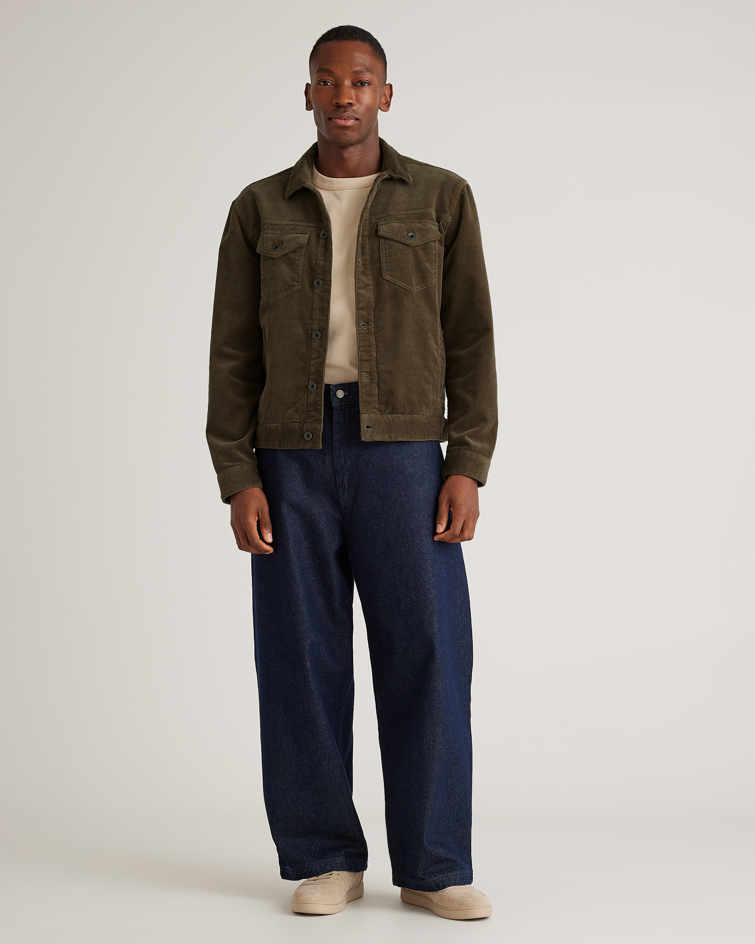 Organic Stretch Corduroy Trucker Jacket in Seaweed