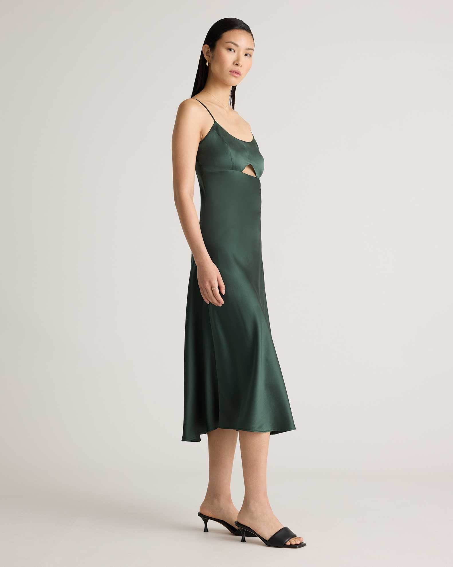 Quince Women's Cutout Midi Slip Dress, Large, Forest Green, 100% Washable Mulberry Silk, Skin-Nourishing & Thermoregulating Quince Women's Cutout Midi Slip Dress, Large, Forest Green, 100% Washable Mulberry Silk, Skin-Nourishing & Thermoregulating