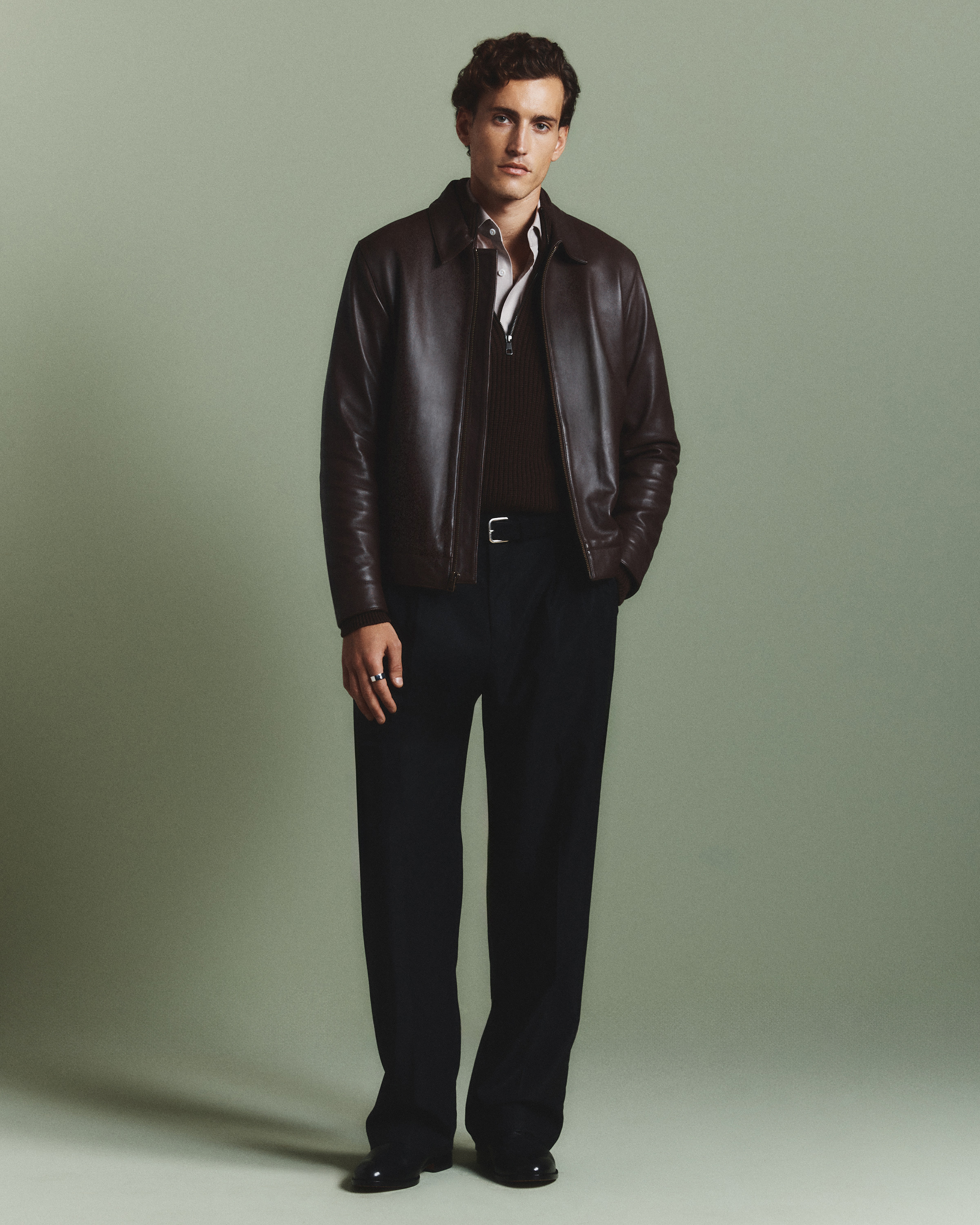 100% Leather Harrington Jacket in Rich Brown