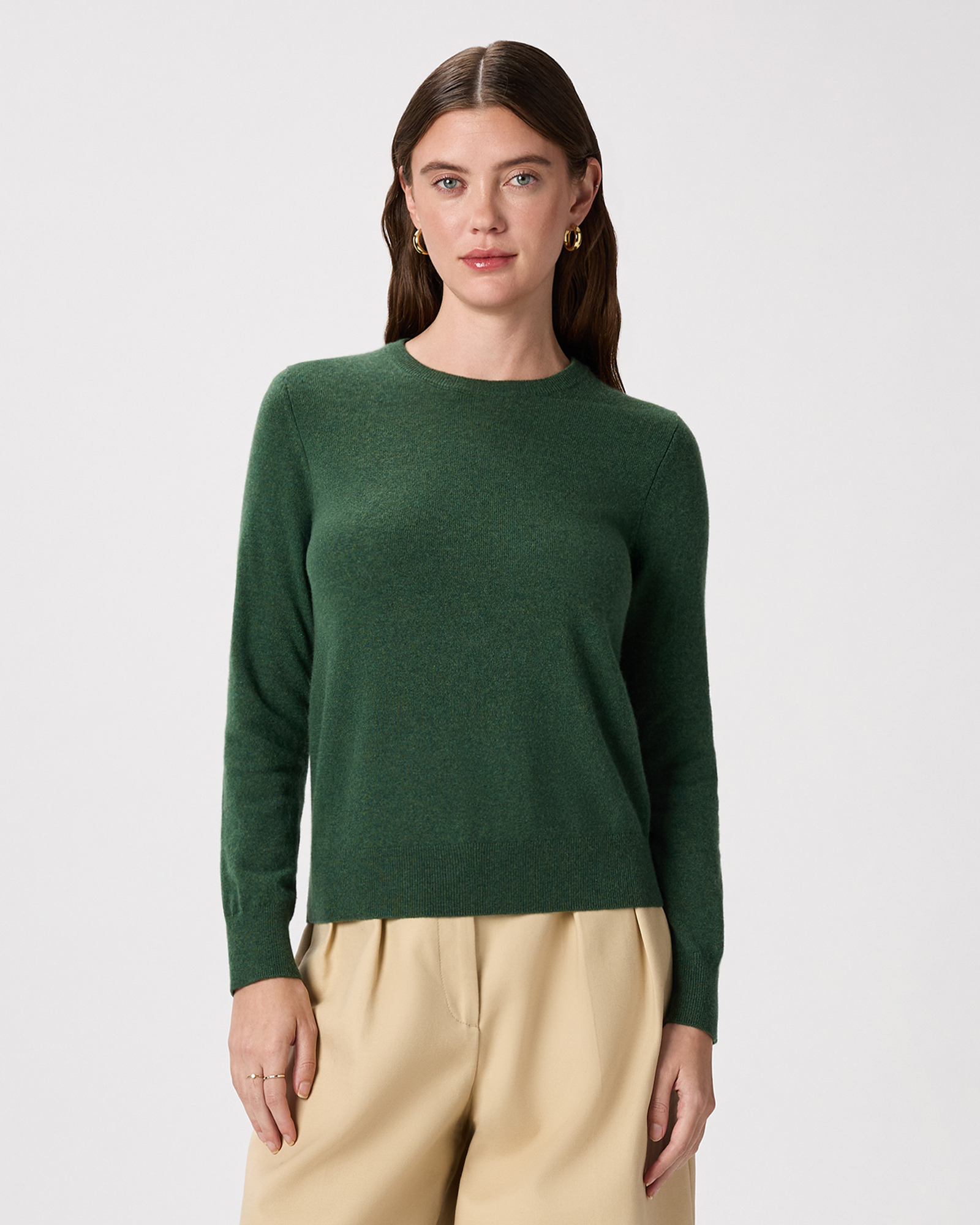 Forest Floor Green Mongolian Cashmere Crewneck Sweater