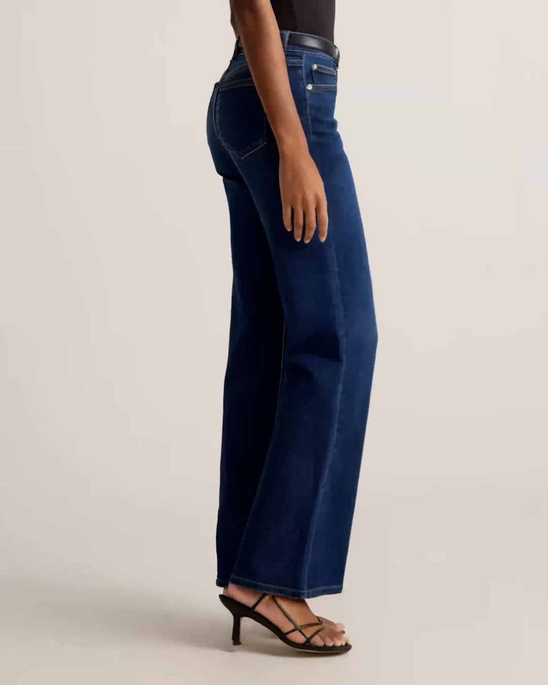 Stretch High Rise Wide Leg Jeans - Midnight Blue