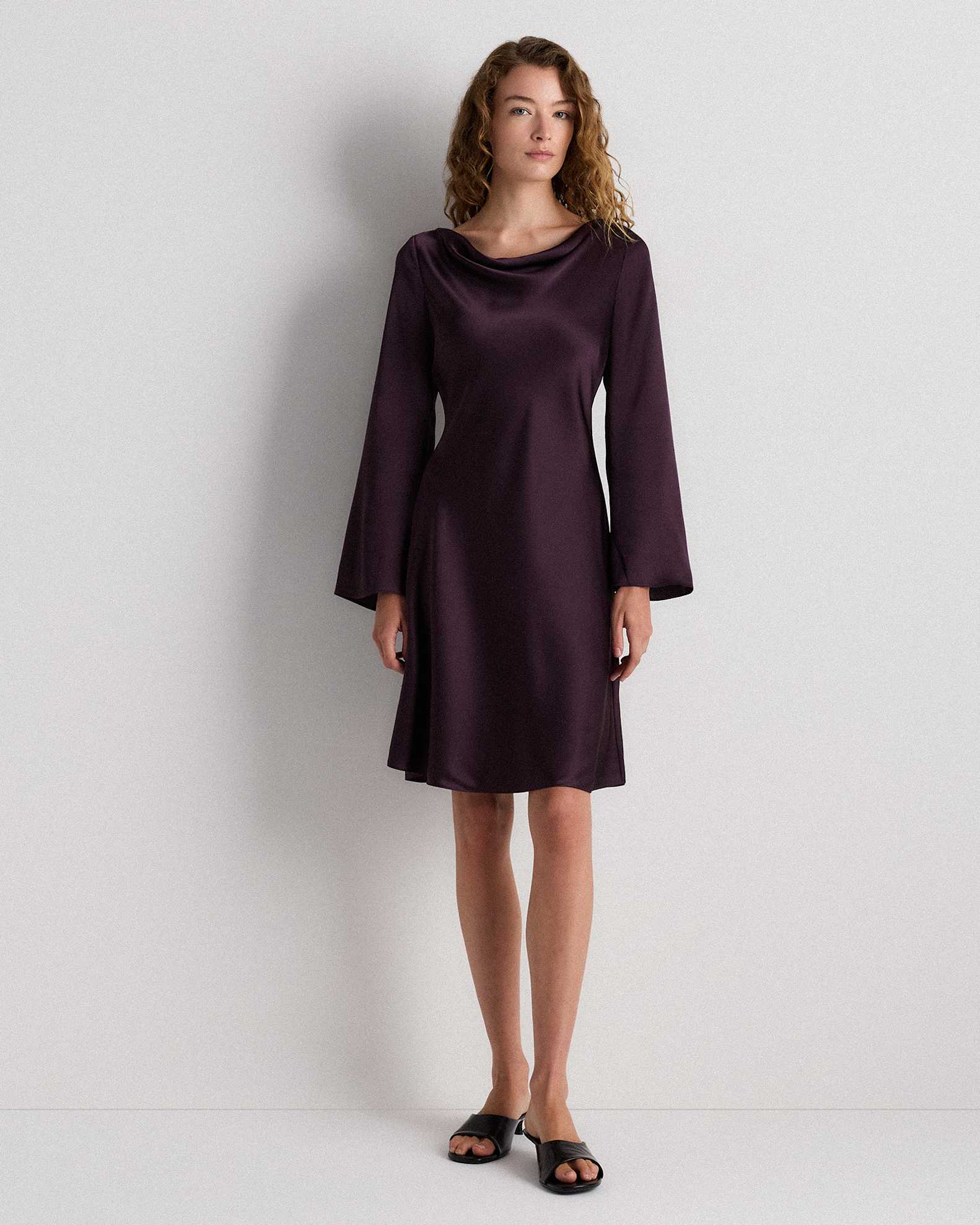 100% Washable Silk Long Sleeve Mini Dress in Deep Orchid Purple 100% Washable Silk Long Sleeve Mini Dress in Deep Orchid Purple
