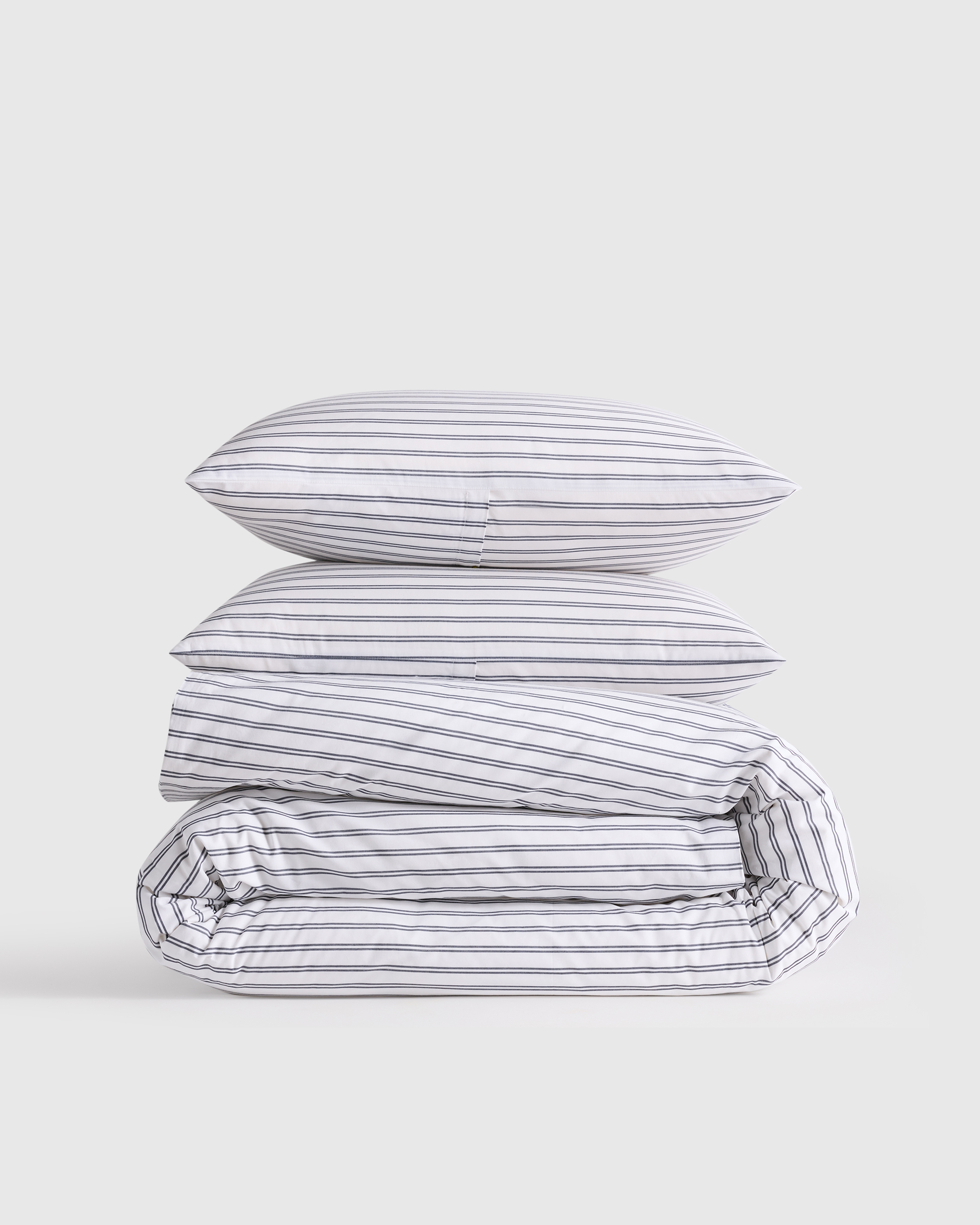 White/Navy Classic Organic Percale Double Stripe Duvet Cover Set