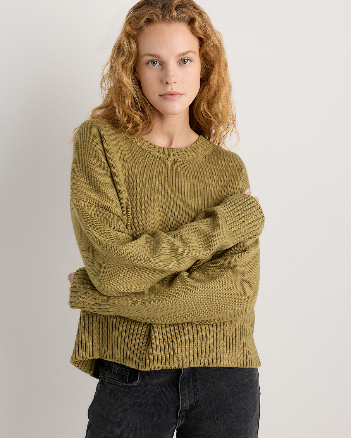 Herb Green 100% Organic Cotton Boyfriend Crew Sweater