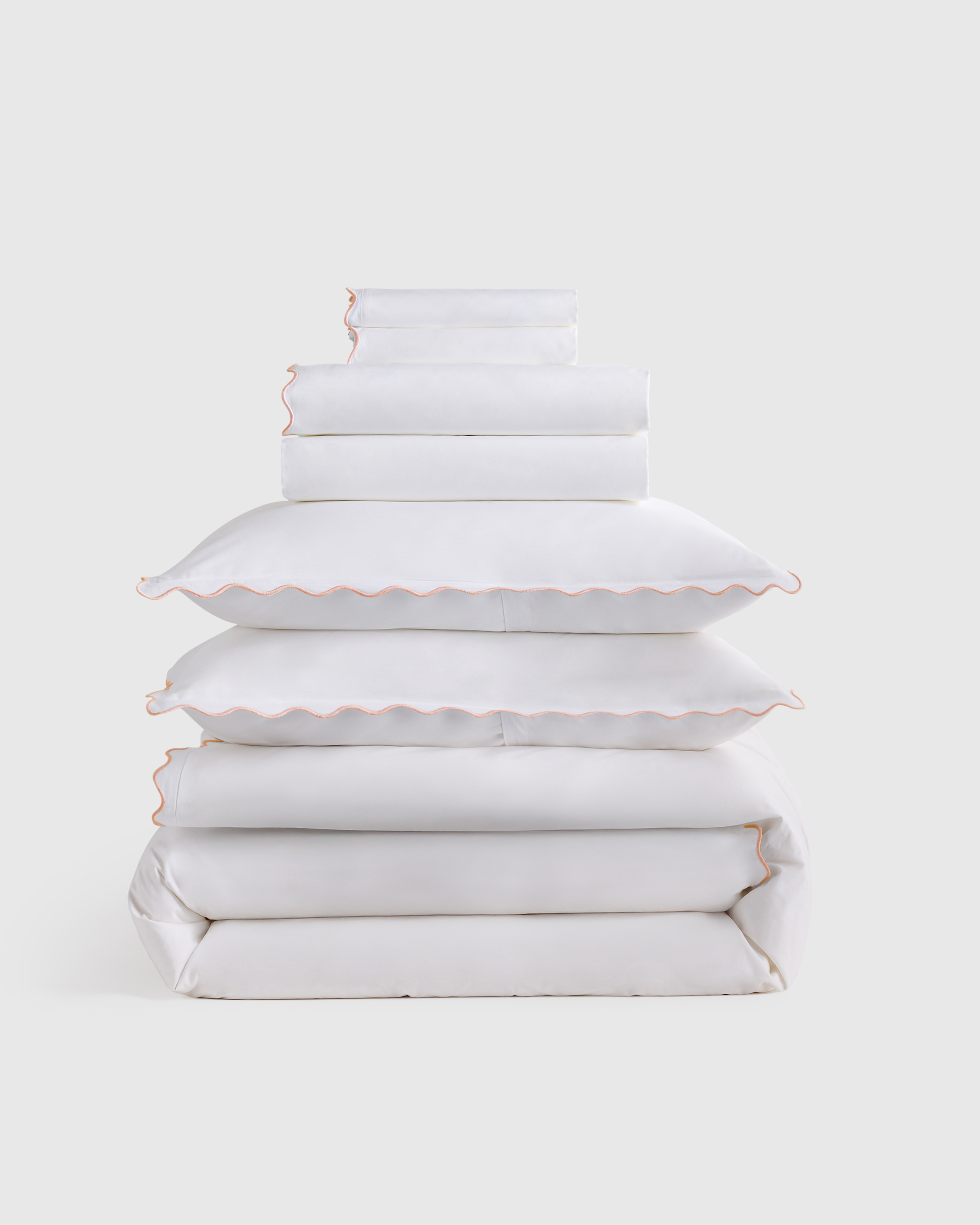 White/Rose Classic Organic Percale Scallop Deluxe Bedding Bundle
