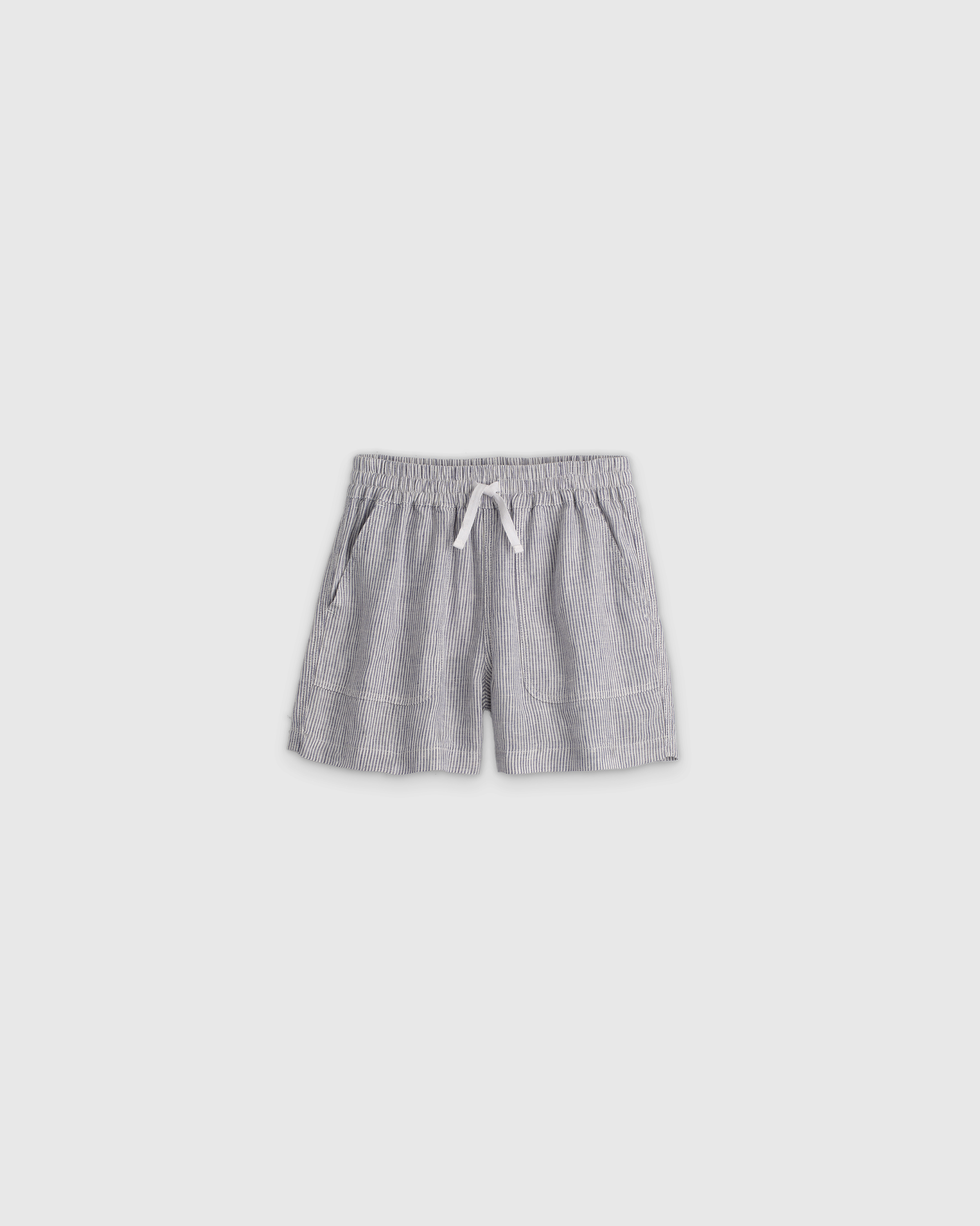 Blue Pinstripe 100% European Linen Drawstring Shorts