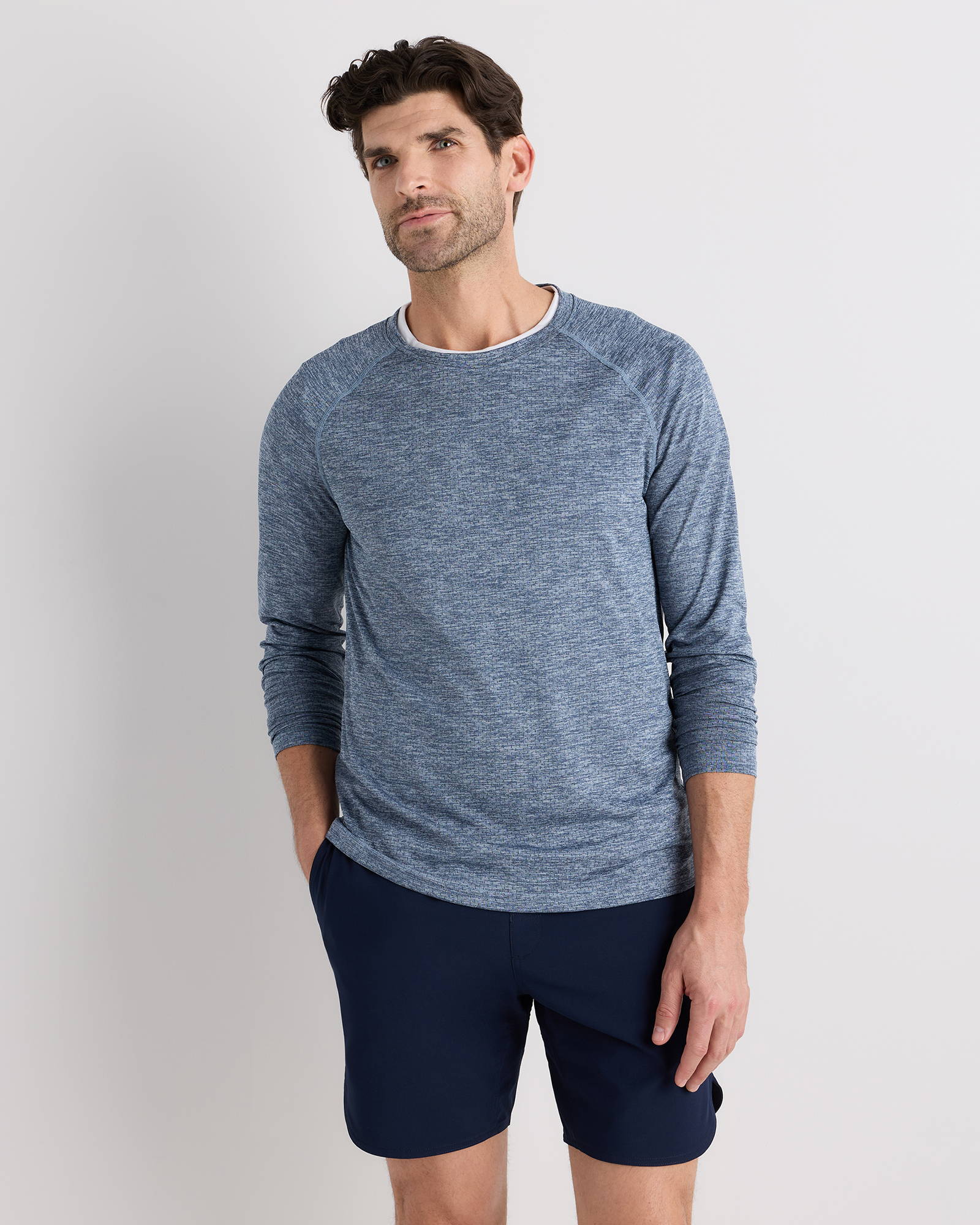 Heather Blue Mesh Performance Training Long Sleeve Tee