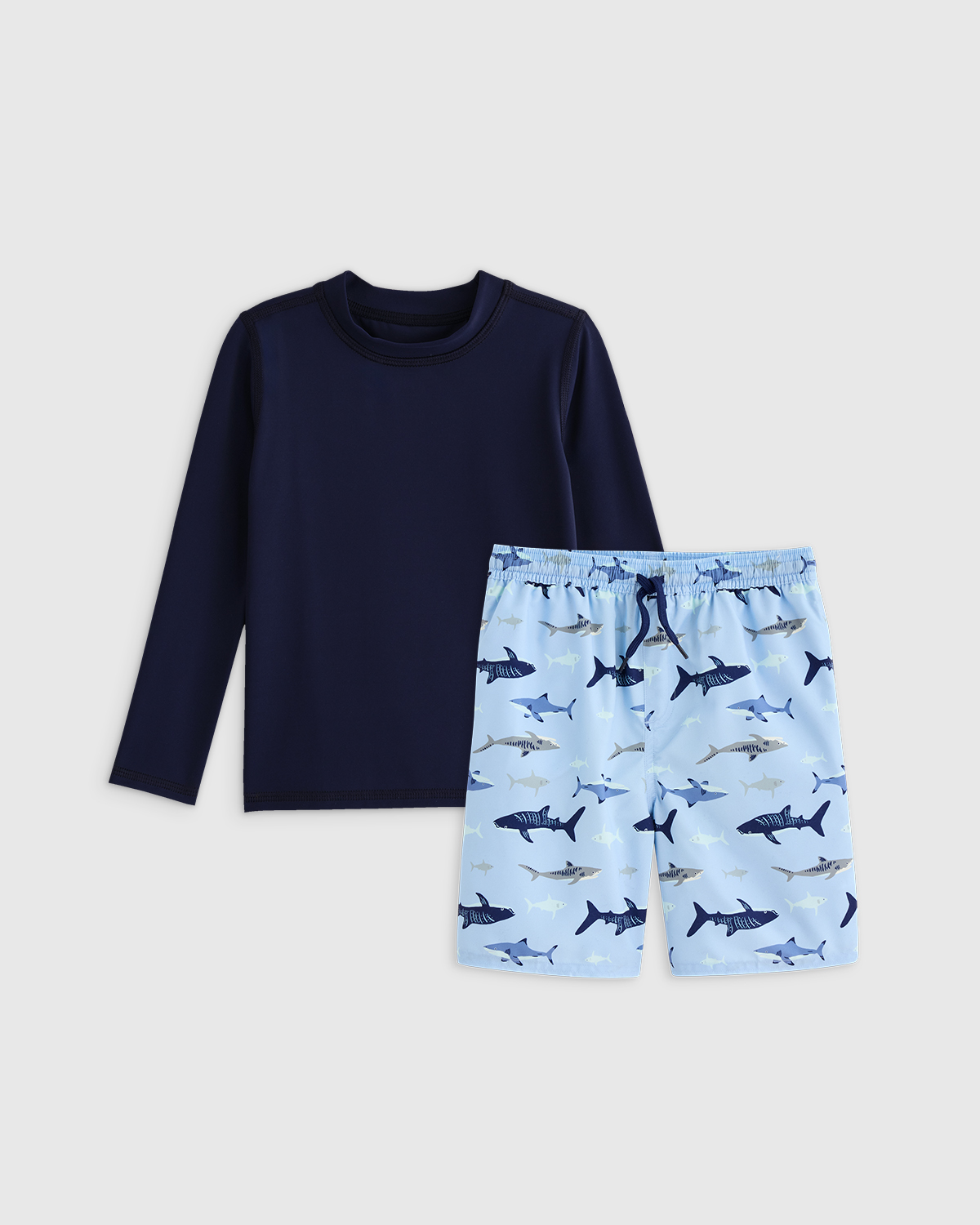 Quince Swim Trunk And Rash Guard Set In Sharks