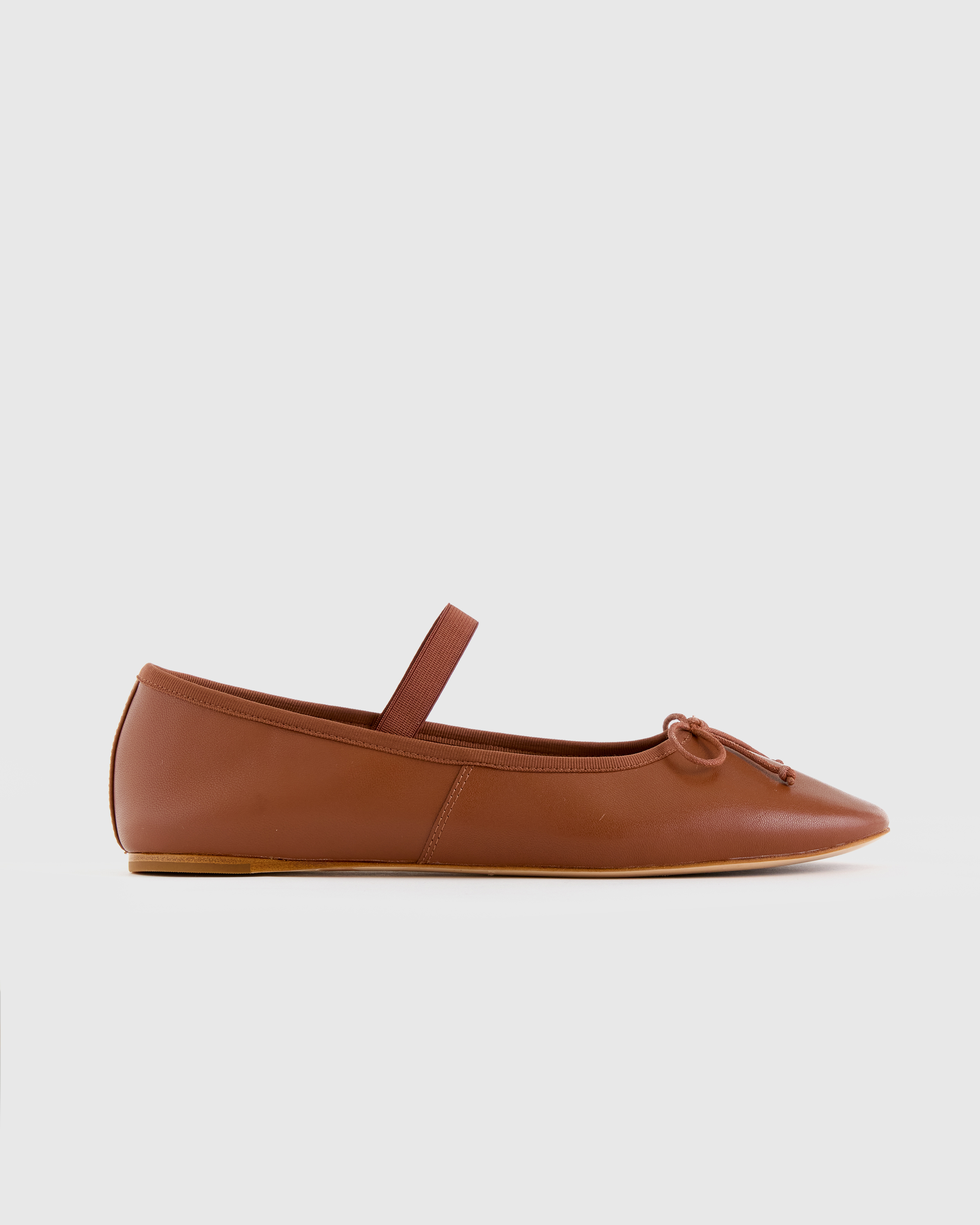 Cognac Italian Leather Mary-Jane Ballet Flat