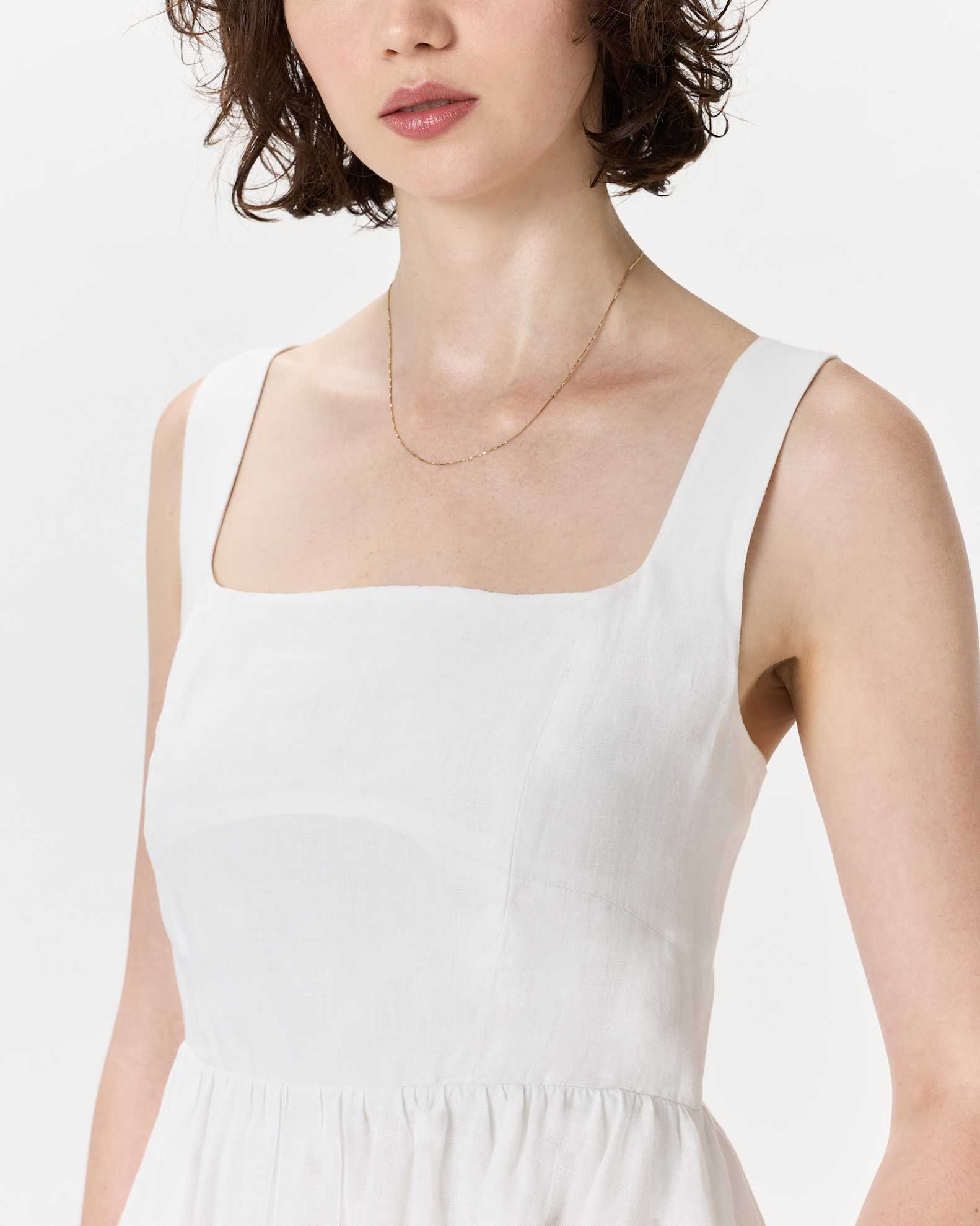 100% European Linen Fit & Flare Midi Dress in White 100% European Linen Fit & Flare Midi Dress in White