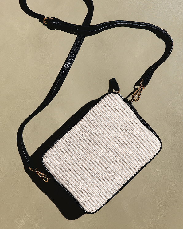 Natural Italian Leather & Raffia Crossbody
