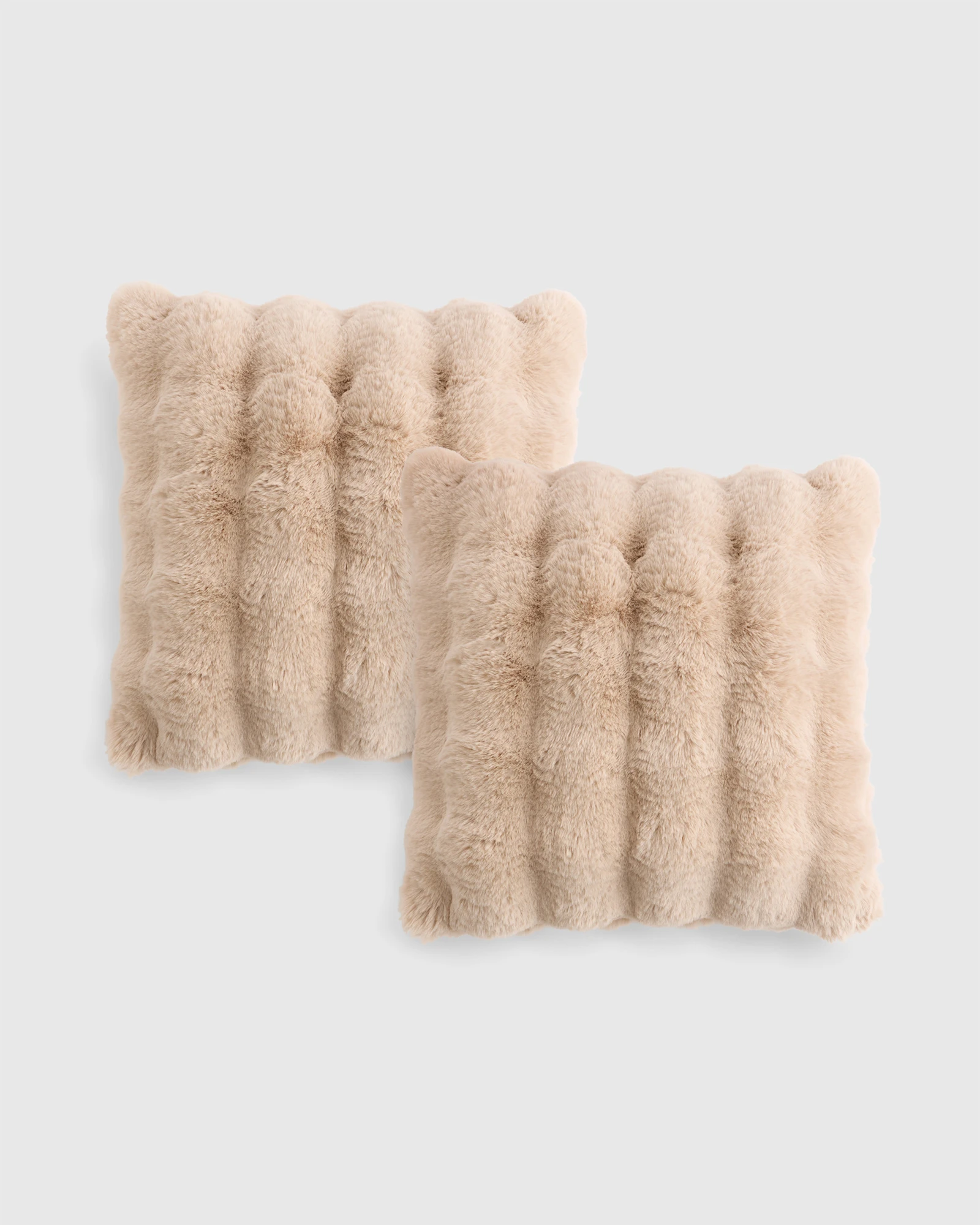 Ruched Faux Fur Pillow Cover - Set of 2 in Latte