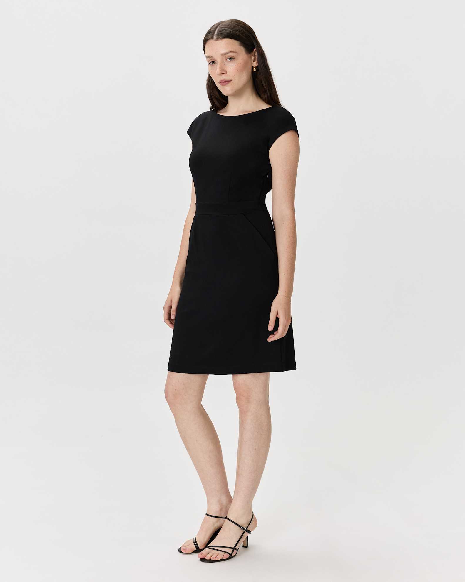 Quince Women's Ultra-Stretch Ponte Cap Sleeve Dress, Elegant Black, Size XL, Comfortable Rayon Material Quince Women's Ultra-Stretch Ponte Cap Sleeve Dress, Elegant Black, Size XL, Comfortable Rayon Material