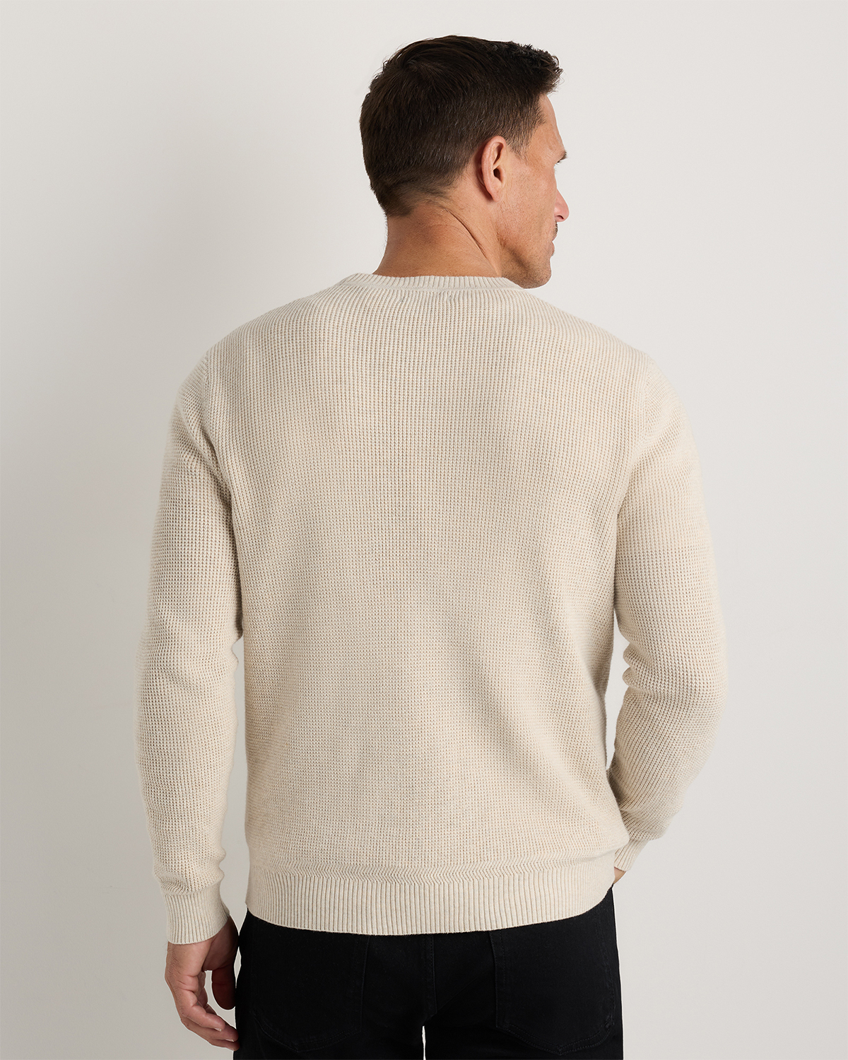 Organic Cotton Cashmere Waffle Crewneck Sweater in Speckled Beige