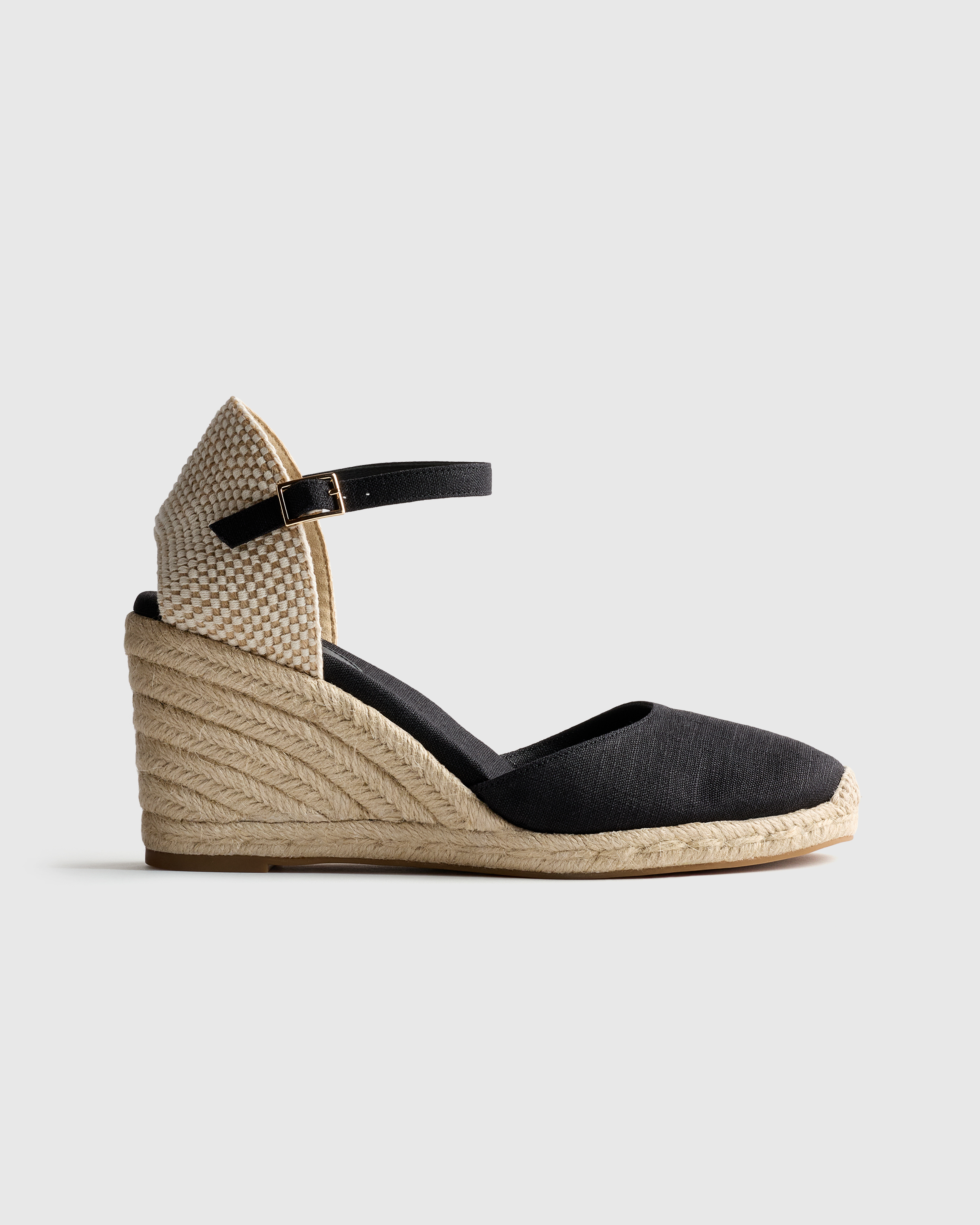 Black Canvas Espadrille Wedge Sandal