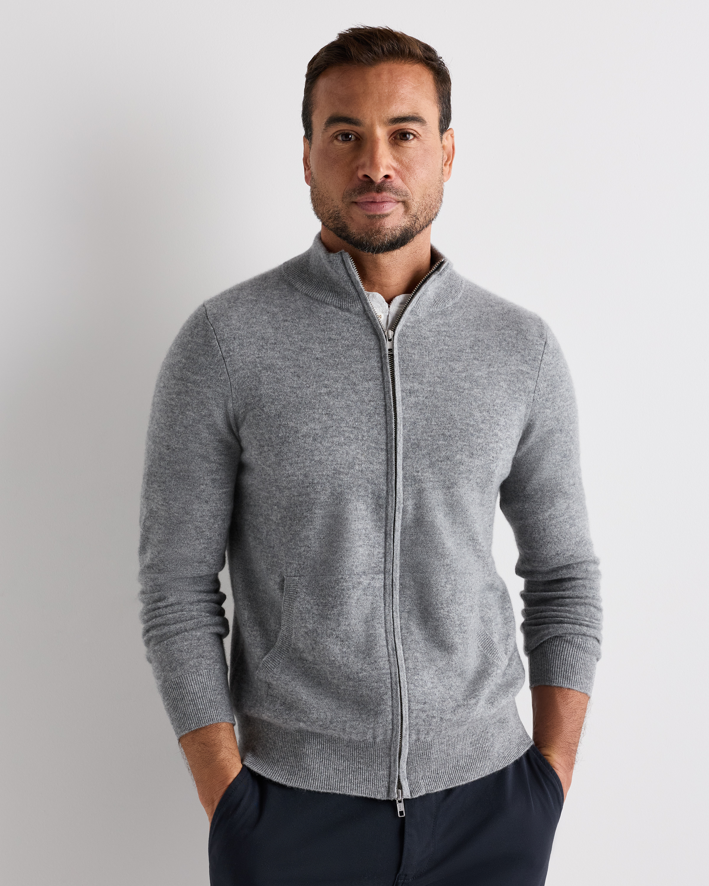 Quince Men's Mongolian Cashmere Full Zip Sweater In Gray