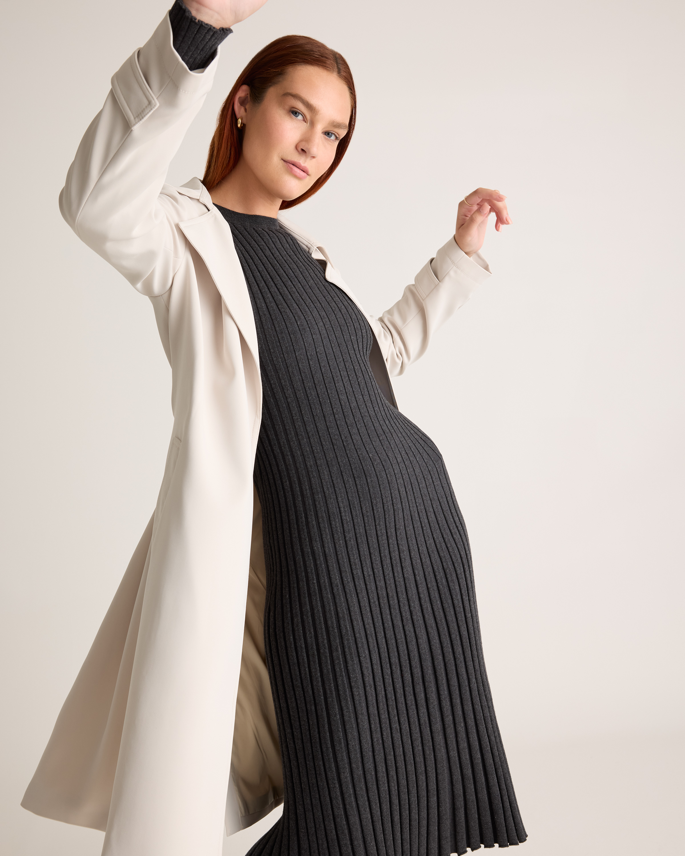 quince cotton cashmere ribbed long sleeve crew midi dress Quince Women's Ribbed Long Sleeve V-Neck Midi Dress, Cotton Cashmere Blend in Olive, Size Large