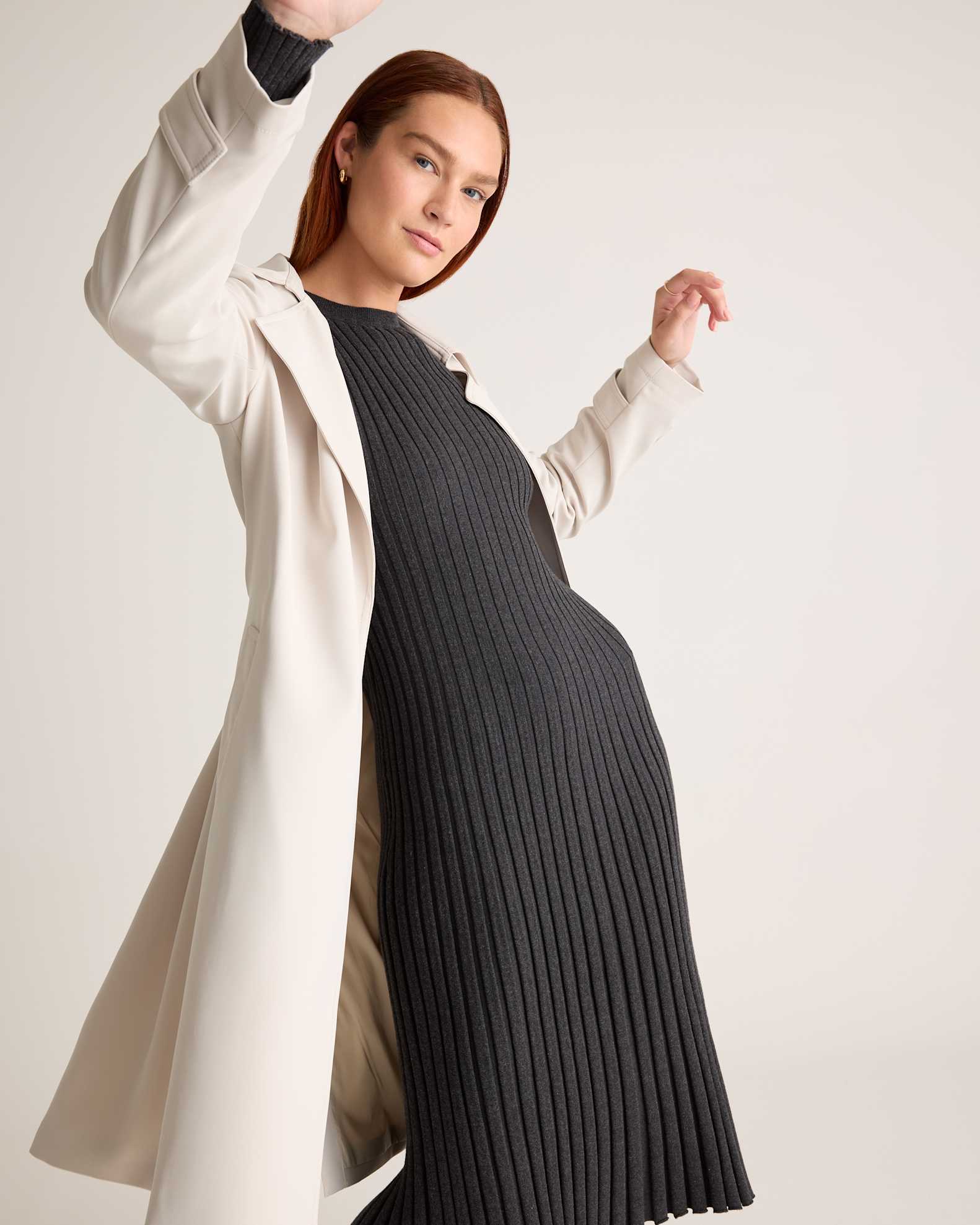quince cotton cashmere ribbed long sleeve crew midi dress Quince Women's Ribbed Long Sleeve V-Neck Midi Dress, Cotton Cashmere Blend in Olive, Size Large