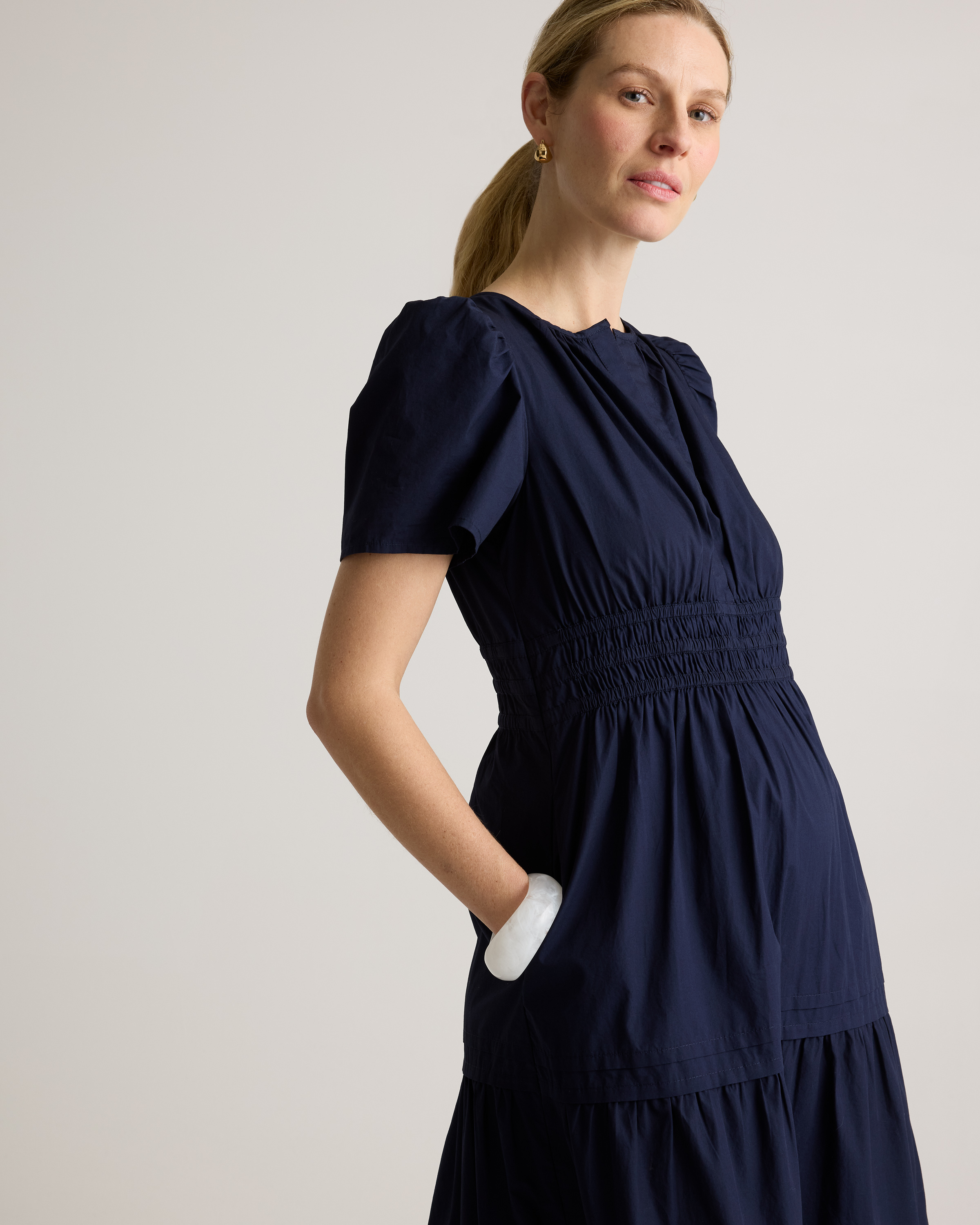 100% Organic Cotton Maternity Tiered Maxi Dress in Navy
