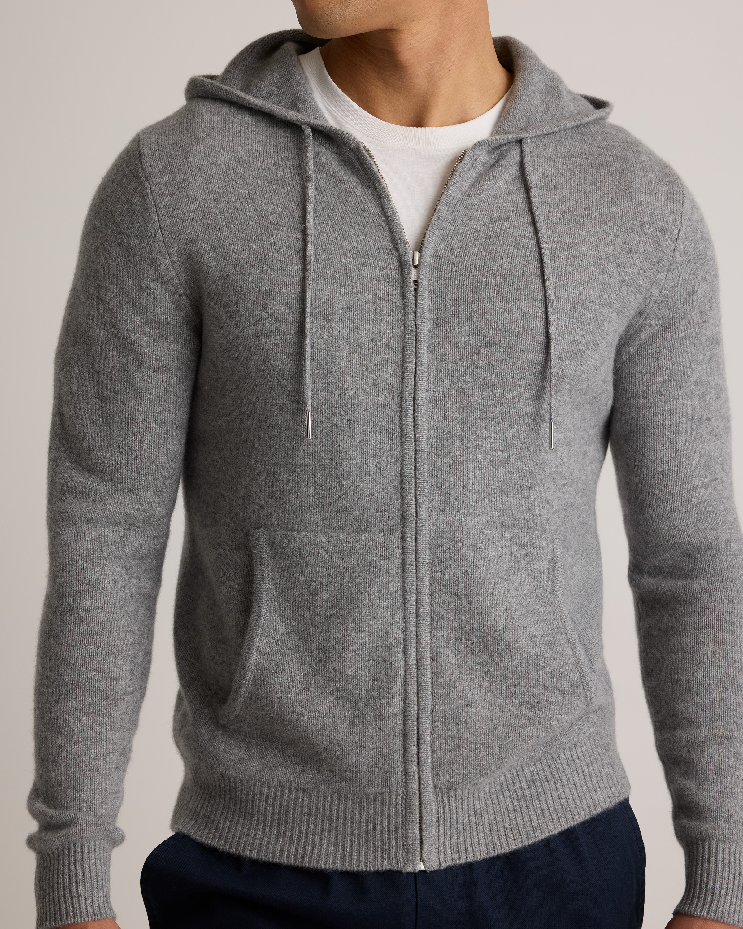 Mongolian Cashmere Full-Zip Hoodie in Heather Grey