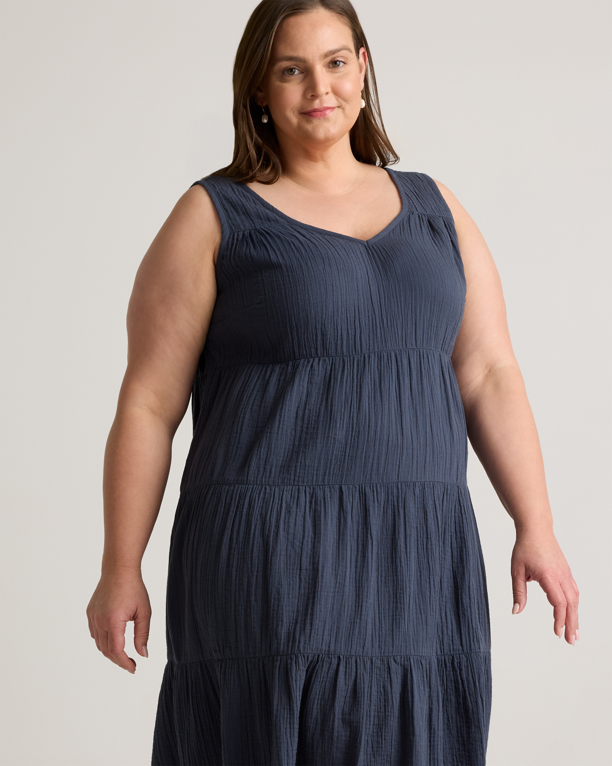 Women's Gauze Tiered Maxi Dress in Indigo Blue, Size 3X, Organic Cotton by Quince