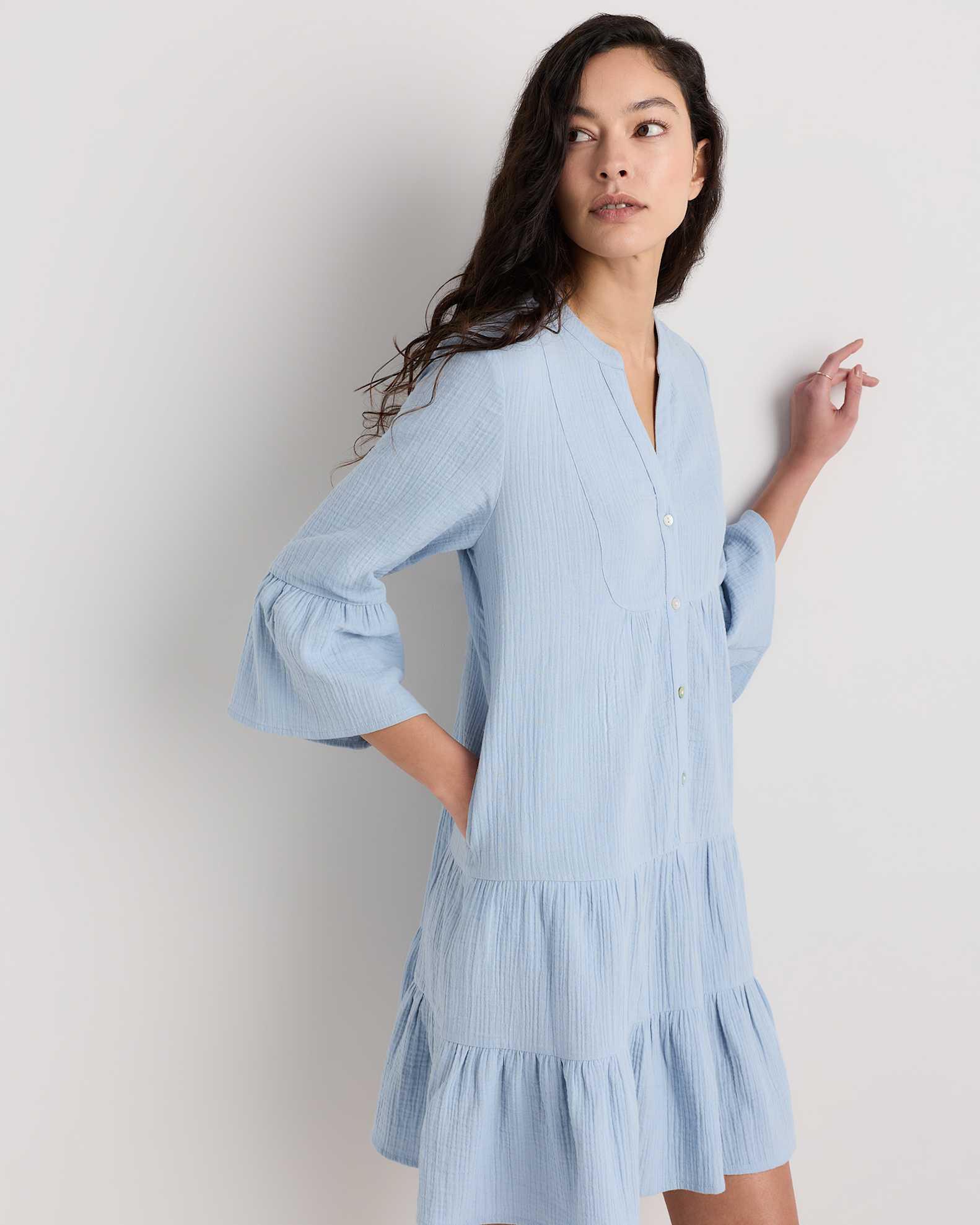 cotton gause long sleeve dress Lilla P Embroidered Gauze Long-Sleeve Dress