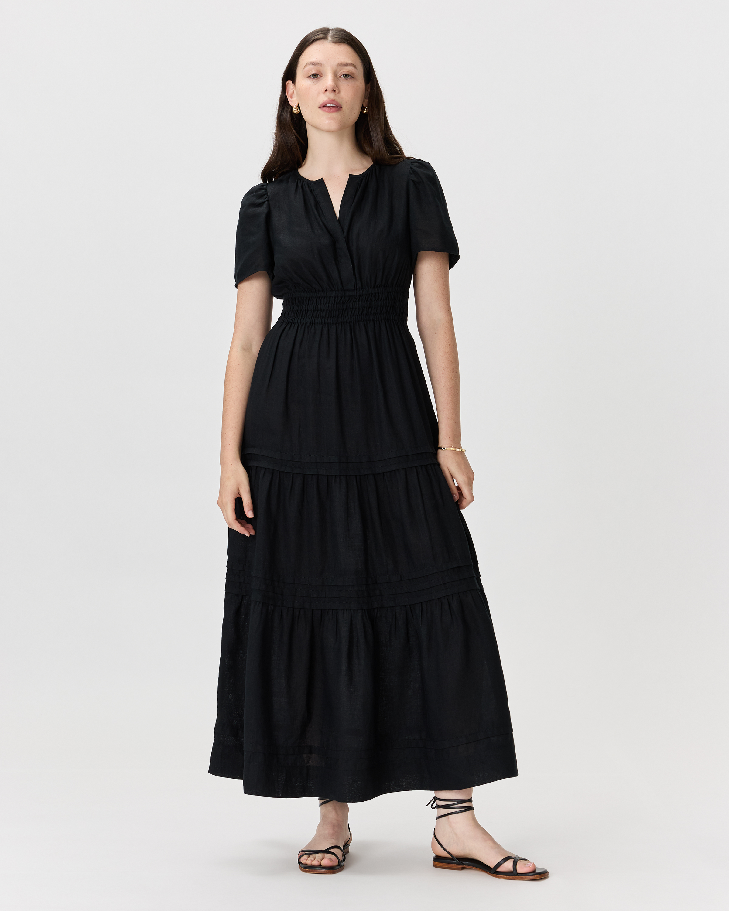 white christmas dresses Three Tiered Cotton Dress Black