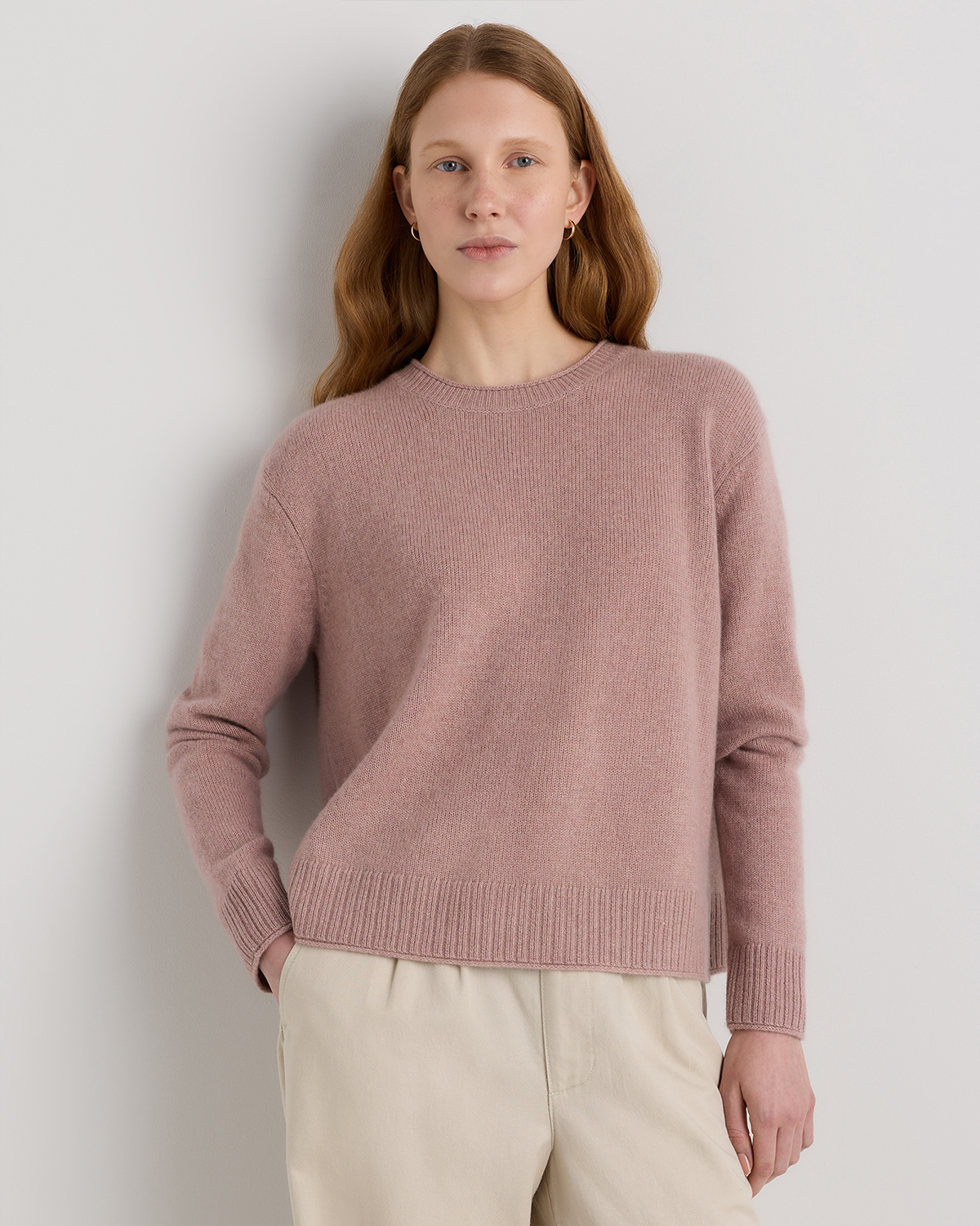 Heather Vintage Pink Mongolian Cashmere Boxy Crewneck Sweater